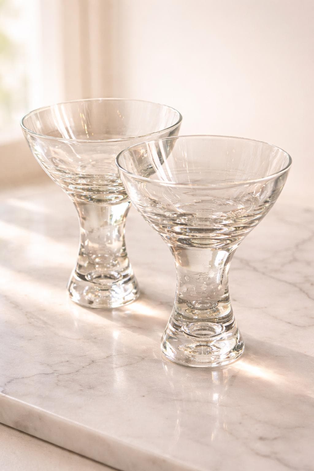 Set of 2 Crystal Coupe Glasses – Handmade Romanian Stemware for Martini, Dessert