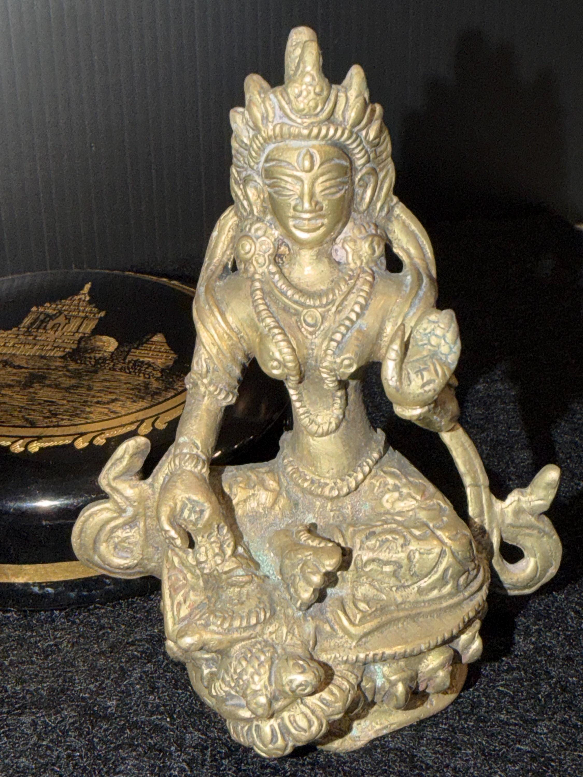 Cast Brass Buddhist Goddess Statue – Tara Style Altar Decor
