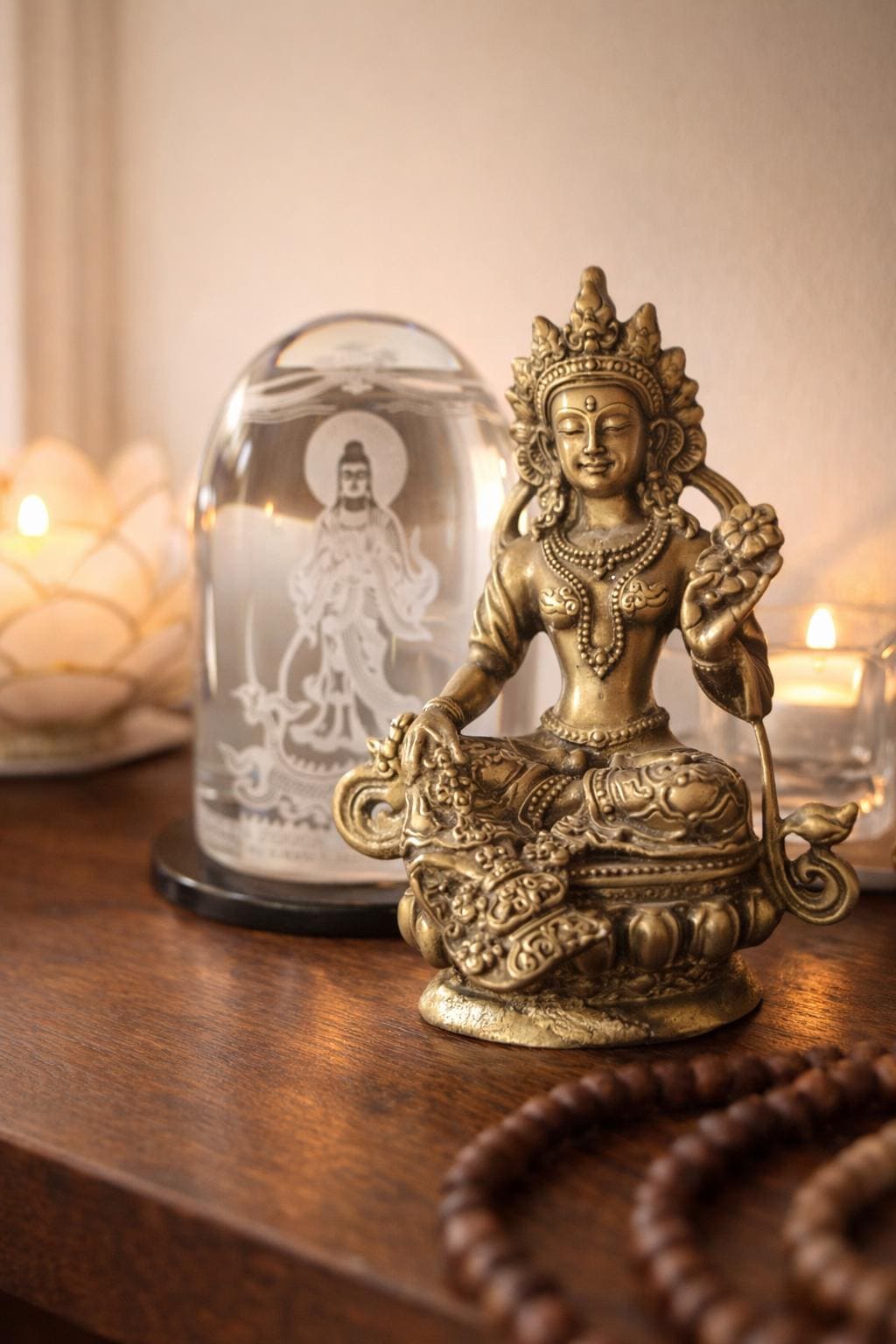 Cast Brass Buddhist Goddess Statue – Tara Style Altar Decor
