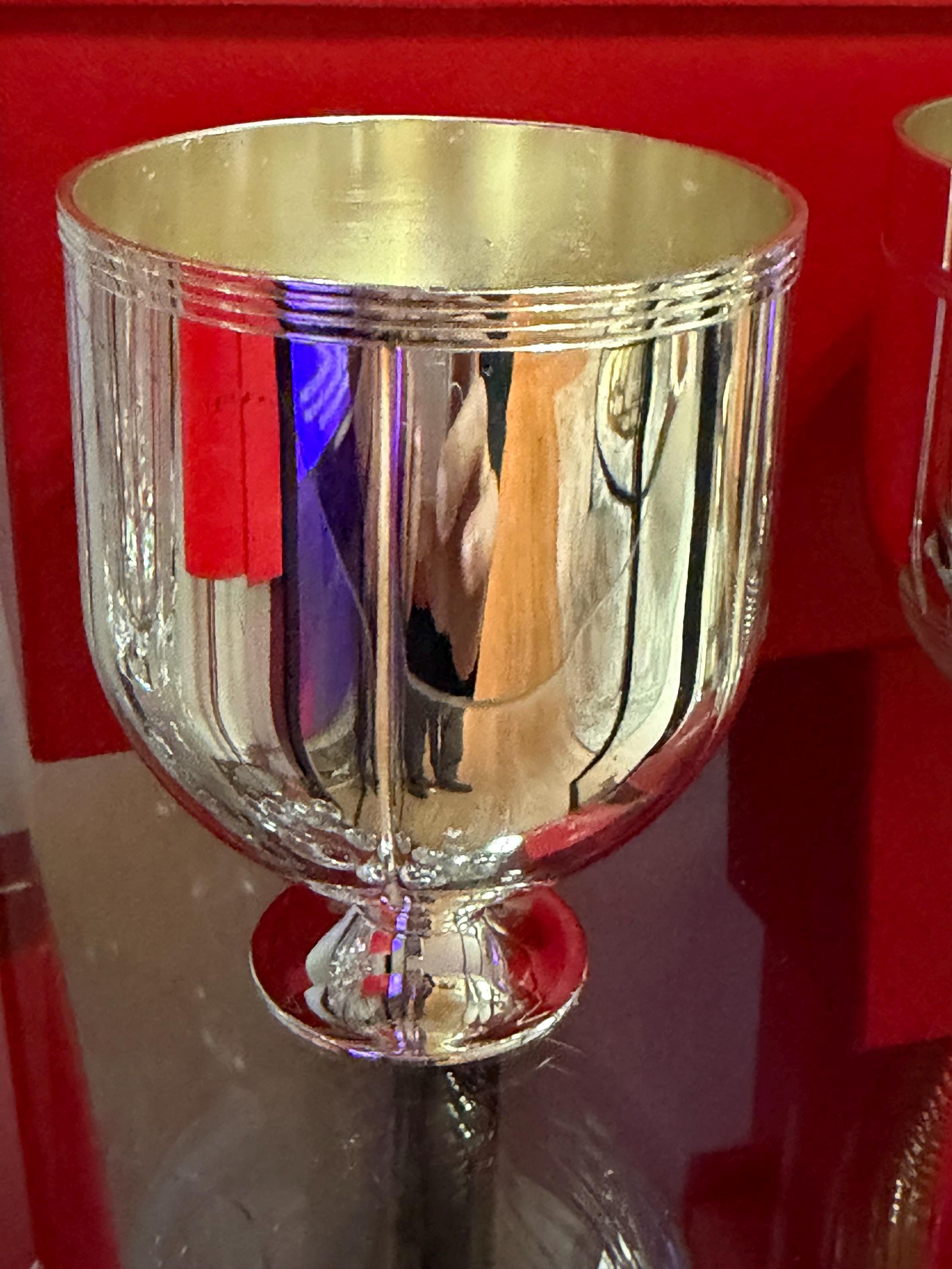 Silverplate Goblets Set – Gold Wash Interior, Mid-Century Villa Plate Barware Italian