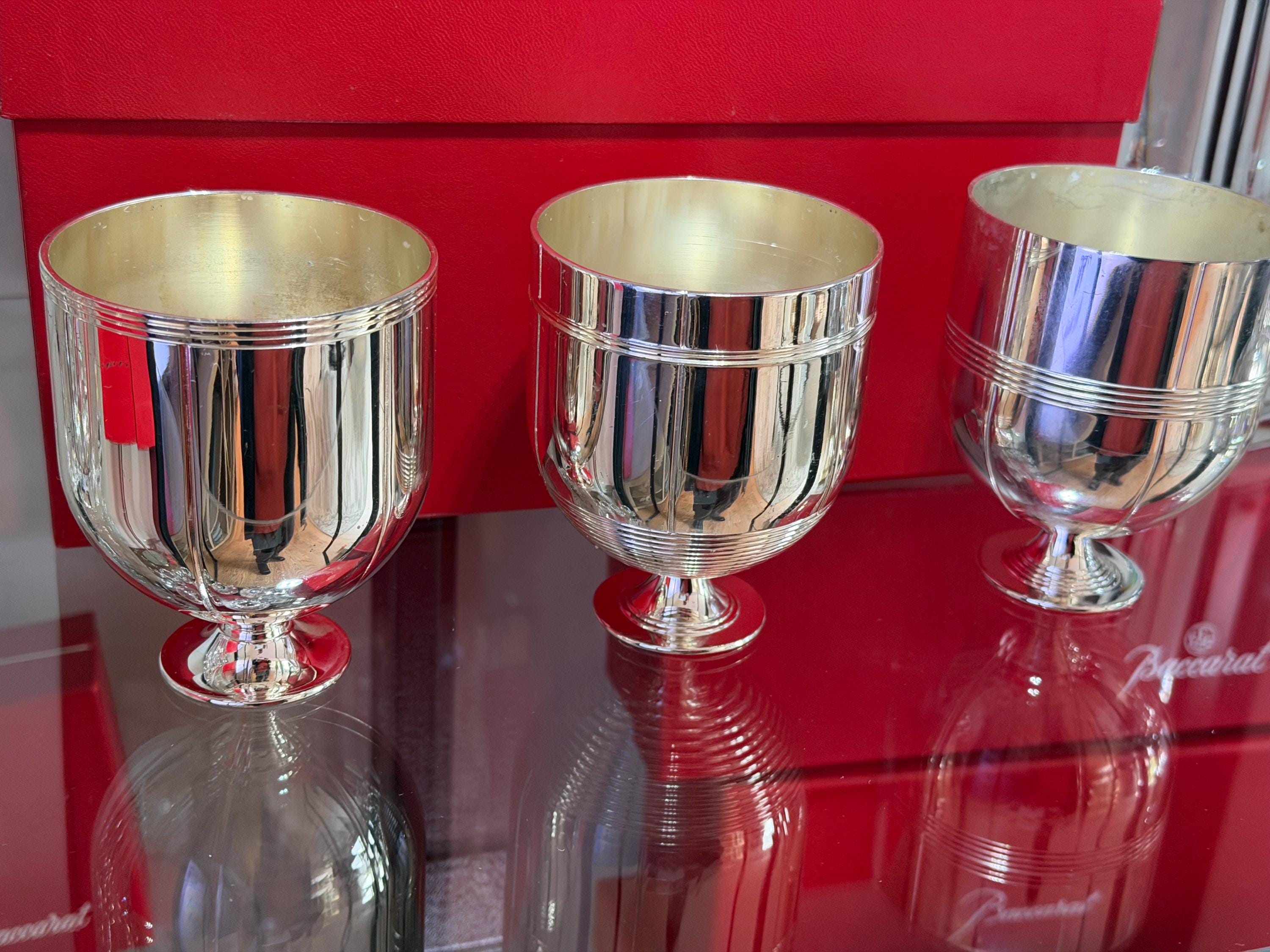 Silverplate Goblets Set – Gold Wash Interior, Mid-Century Villa Plate Barware Italian