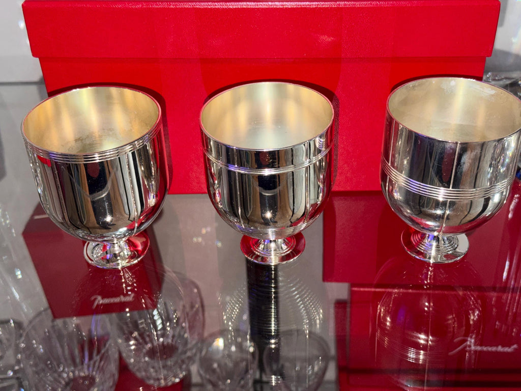 Silverplate Goblets Set – Gold Wash Interior, Mid-Century Villa Plate Barware Italian