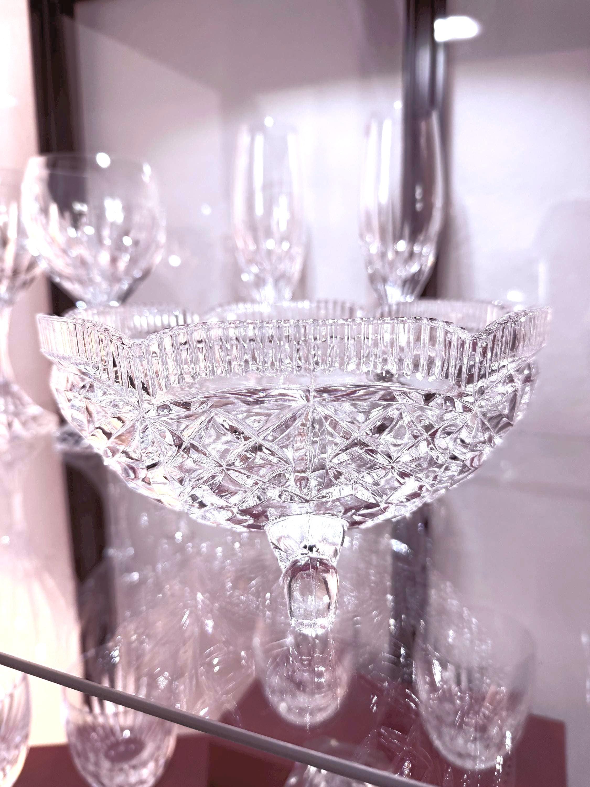 Heavy Cut Crystal Bowl Footed Starburst Pattern Leg Crystal Dish Elegant Centerpiece