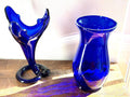Cobalt Blue Art Glass Vase – Hand Blown Style, Sapphire Tone, Sculptural Decor
