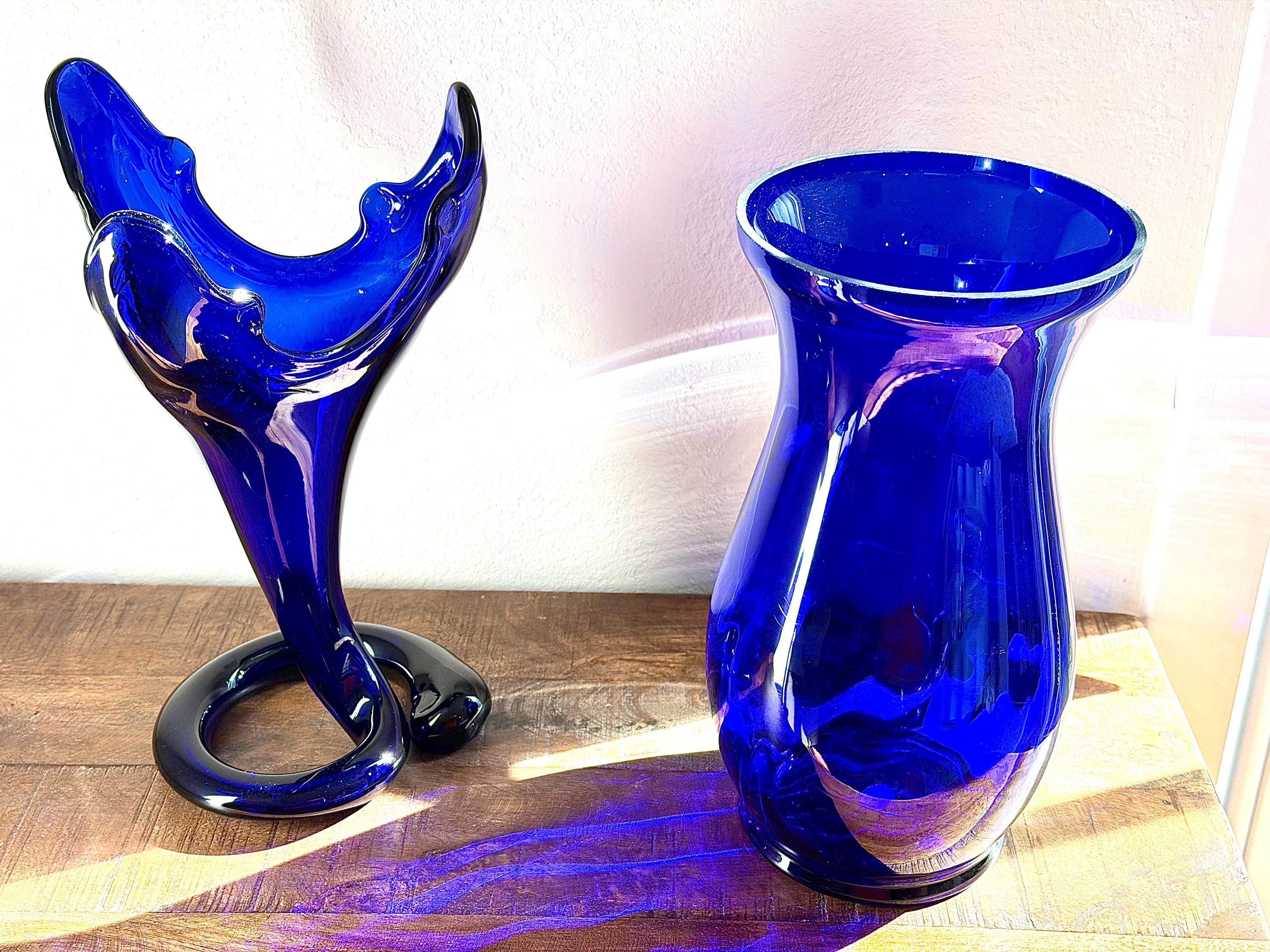 Cobalt Blue Art Glass Vase – Hand Blown Style, Sapphire Tone, Sculptural Decor