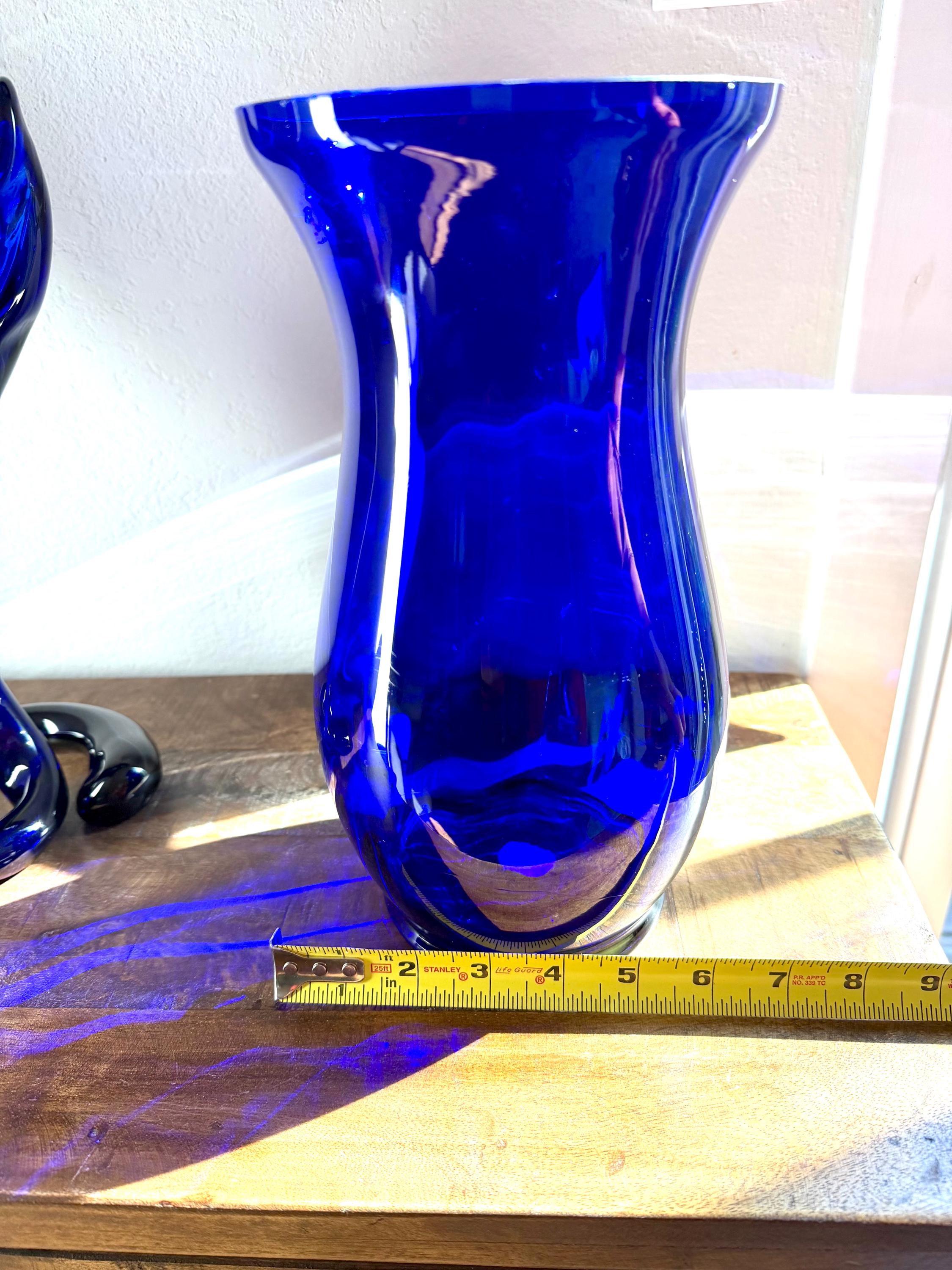 Cobalt Blue Art Glass Vase – Hand Blown Style, Sapphire Tone, Sculptural Decor
