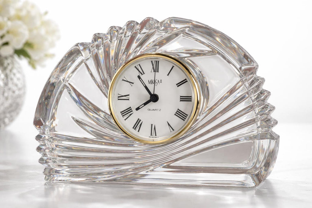 Mikasa Crystal Desk Clock – Germany Quartz – Nautilus Shell Design – Elegant Mantel Decor
