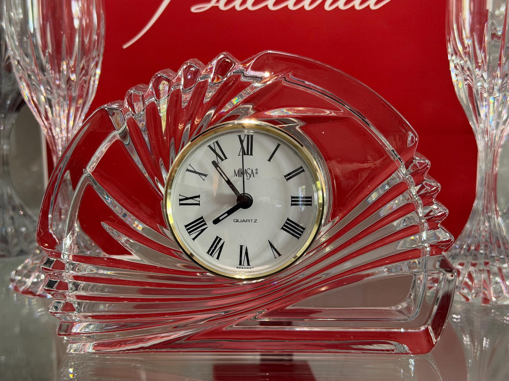 Mikasa Crystal Desk Clock – Germany Quartz – Nautilus Shell Design – Elegant Mantel Decor