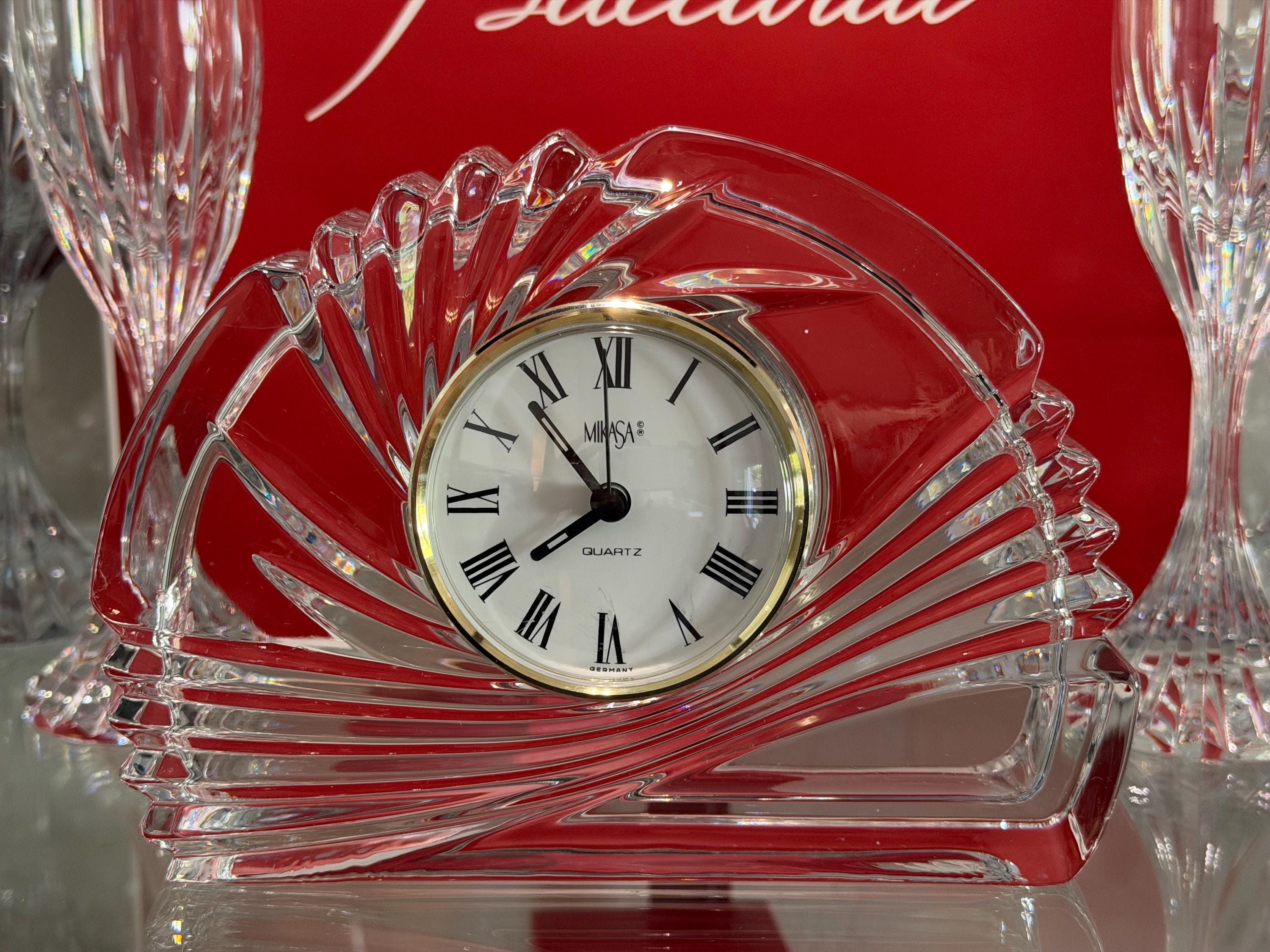 Mikasa Crystal Desk Clock – Germany Quartz – Nautilus Shell Design – Elegant Mantel Decor
