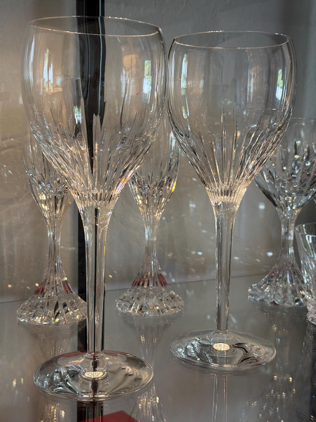 Set of 2 Waterford Crystal Tall Wine Goblets, Signed Irish Cut Crystal Stemware