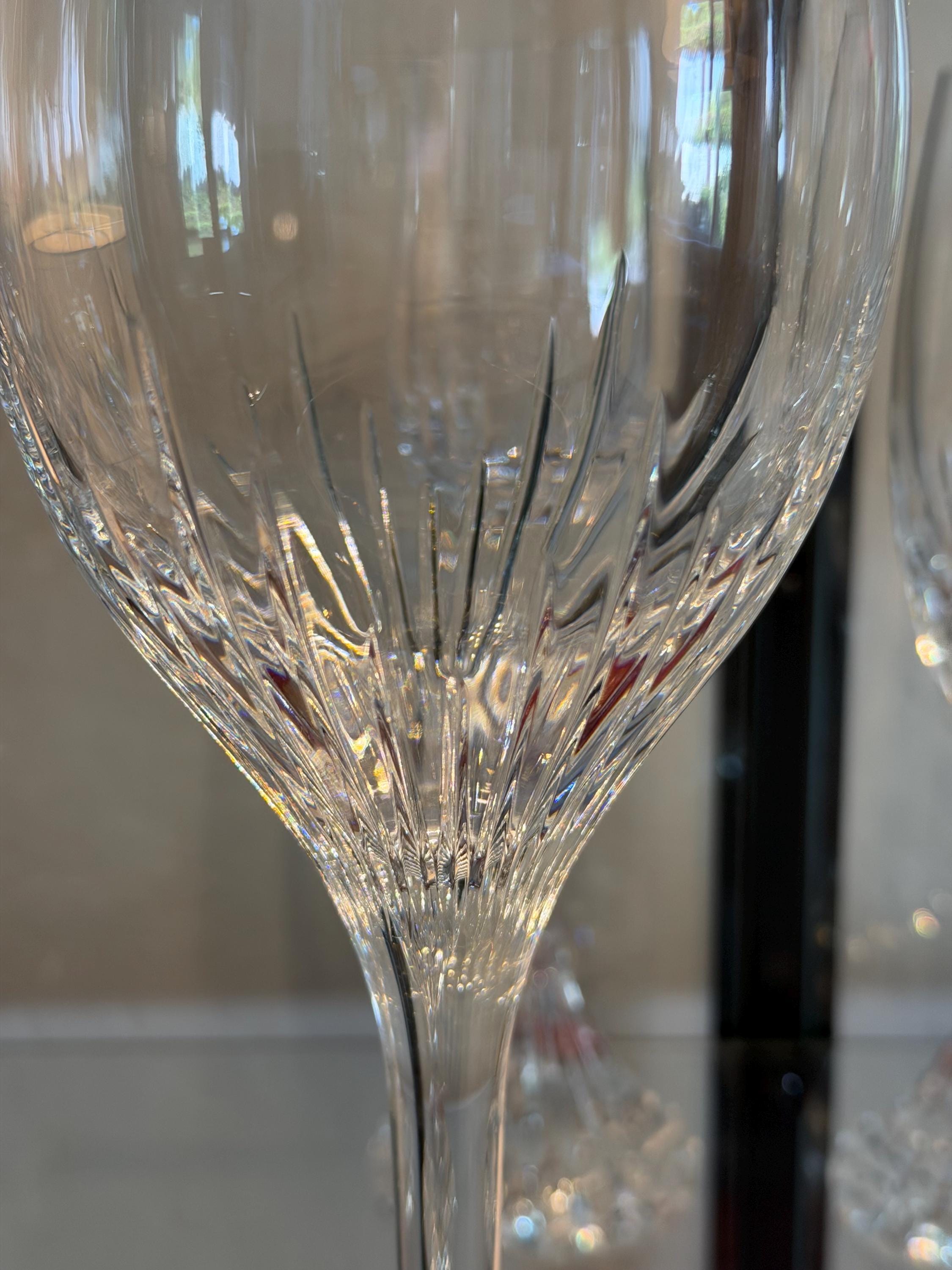Set of 2 Waterford Crystal Tall Wine Goblets, Signed Irish Cut Crystal Stemware