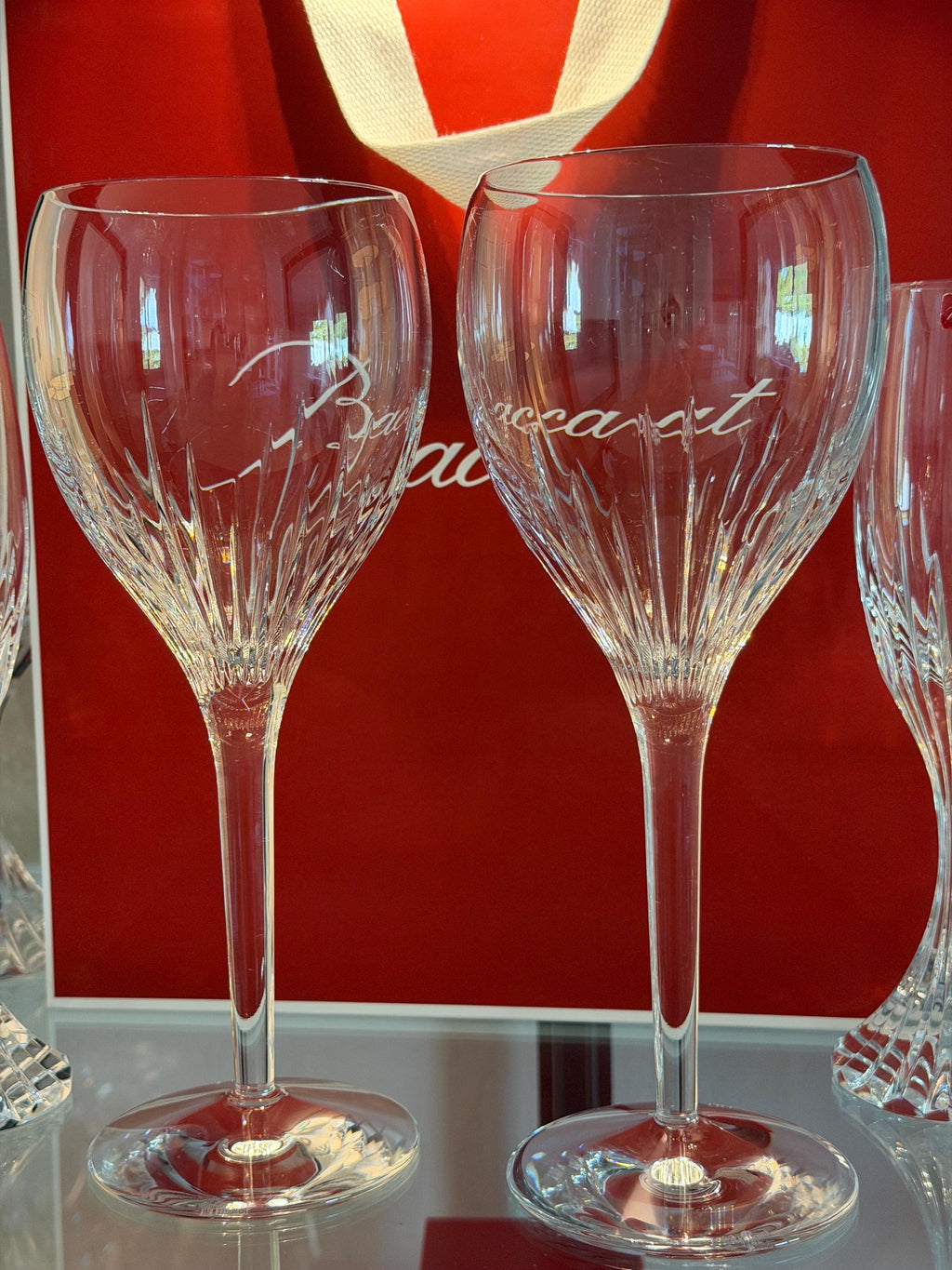 Set of 2 Waterford Crystal Tall Wine Goblets, Signed Irish Cut Crystal Stemware
