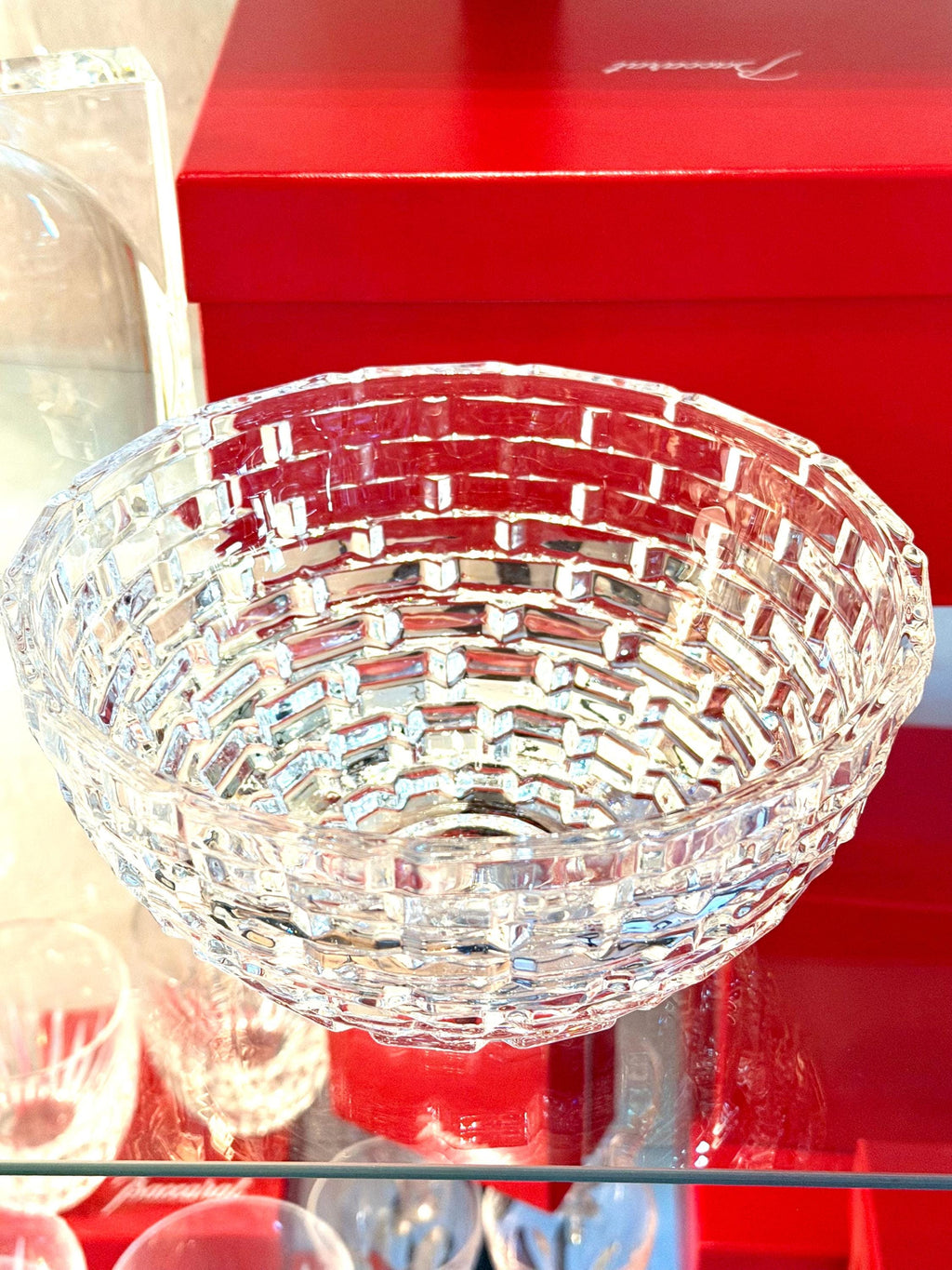 Mikasa Crystal Bowl – Heavy Cut Glass, Brick Pattern Centerpiece Dish
