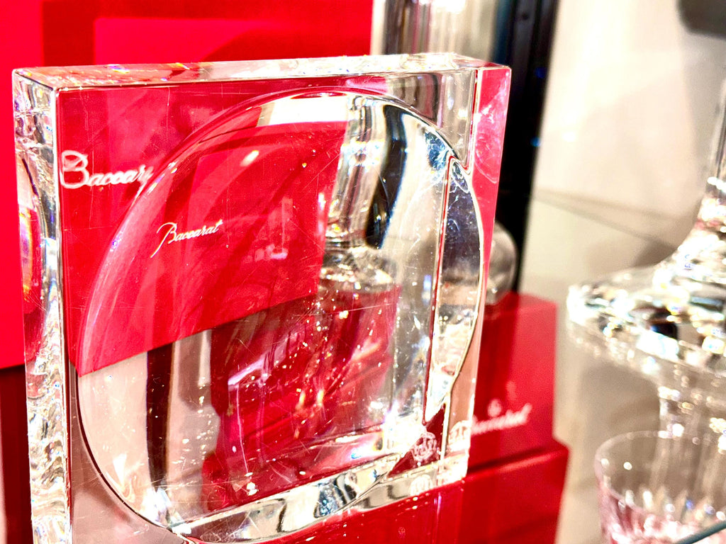 Baccarat Crystal Block Vase – Signed French Modern Glass Catchall 5” x 4” with Box