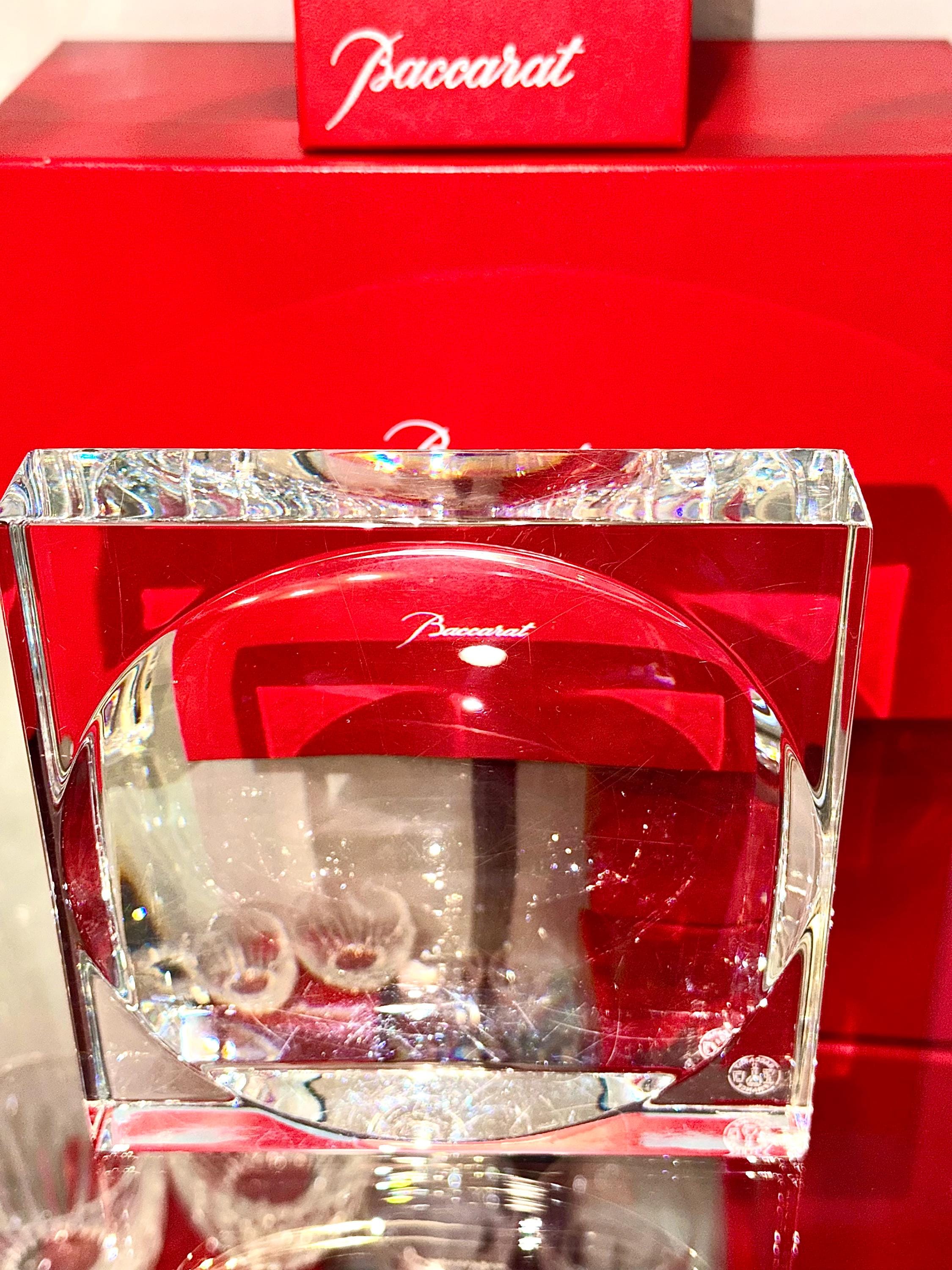 Baccarat Crystal Block Vase – Signed French Modern Glass Catchall 5” x 4” with Box