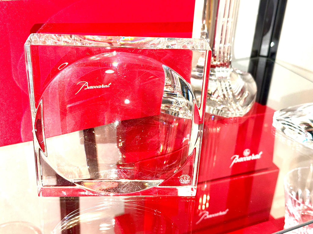 Baccarat Crystal Block Vase – Signed French Modern Glass Catchall 5” x 4” with Box