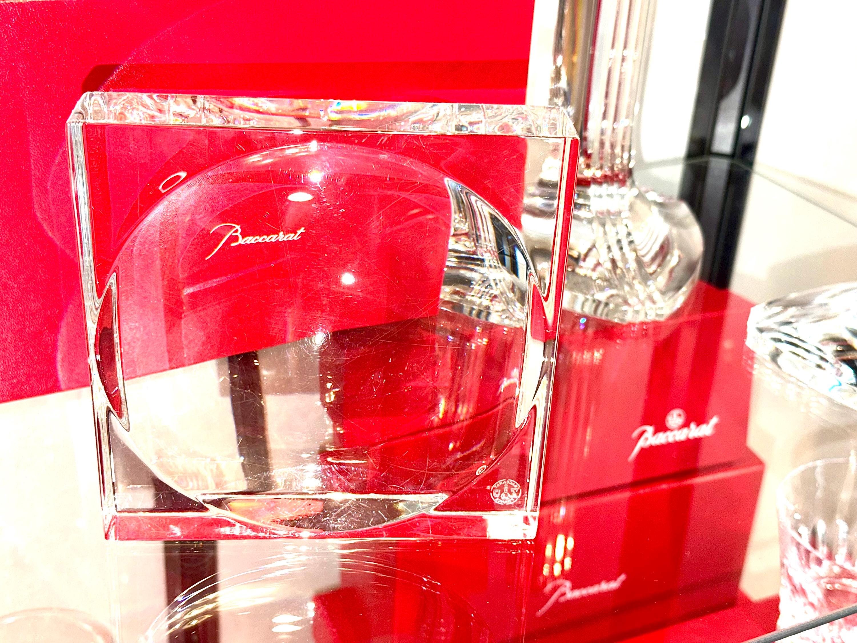Baccarat Crystal Block Vase – Signed French Modern Glass Catchall 5” x 4” with Box