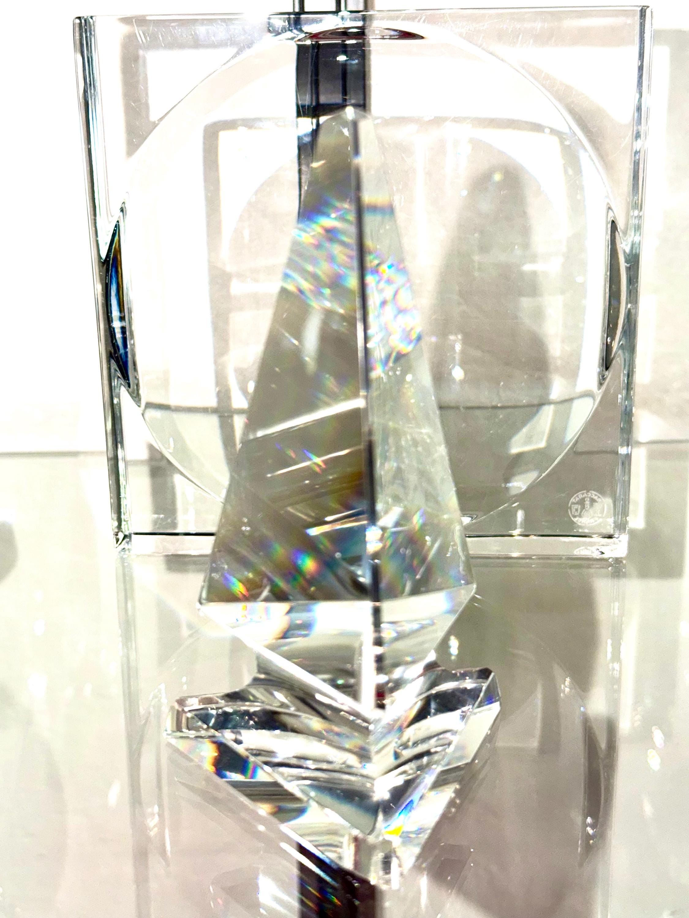 Faceted Crystal Obelisk Sculpture – Modern Geometric Art Glass Decor