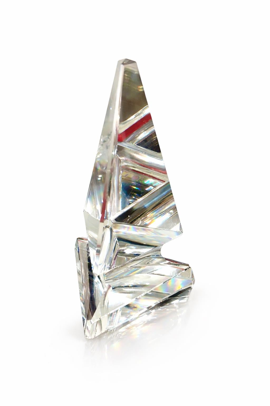 Faceted Crystal Obelisk Sculpture – Modern Geometric Art Glass Decor