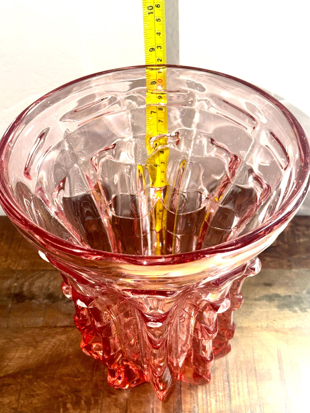 Sculptural Pink Art Glass Vase | Mid-Century Modern Heavy Blush Crystal Bowl