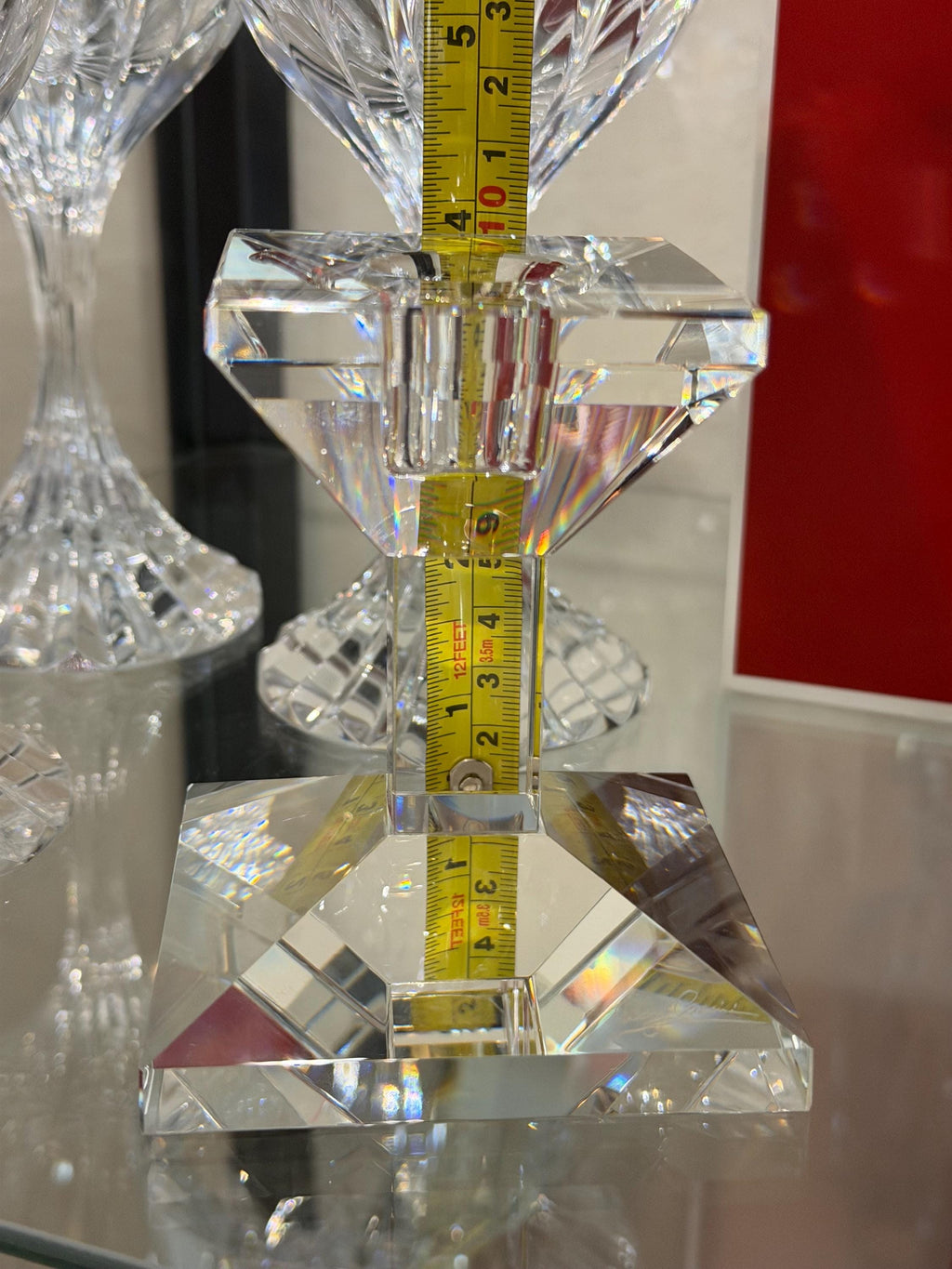 Signed Olga Costa Crystal Candlestick Holder | Faceted Sculptural Modern Décor