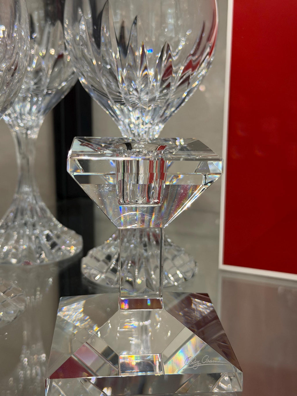 Signed Olga Costa Crystal Candlestick Holder | Faceted Sculptural Modern Décor