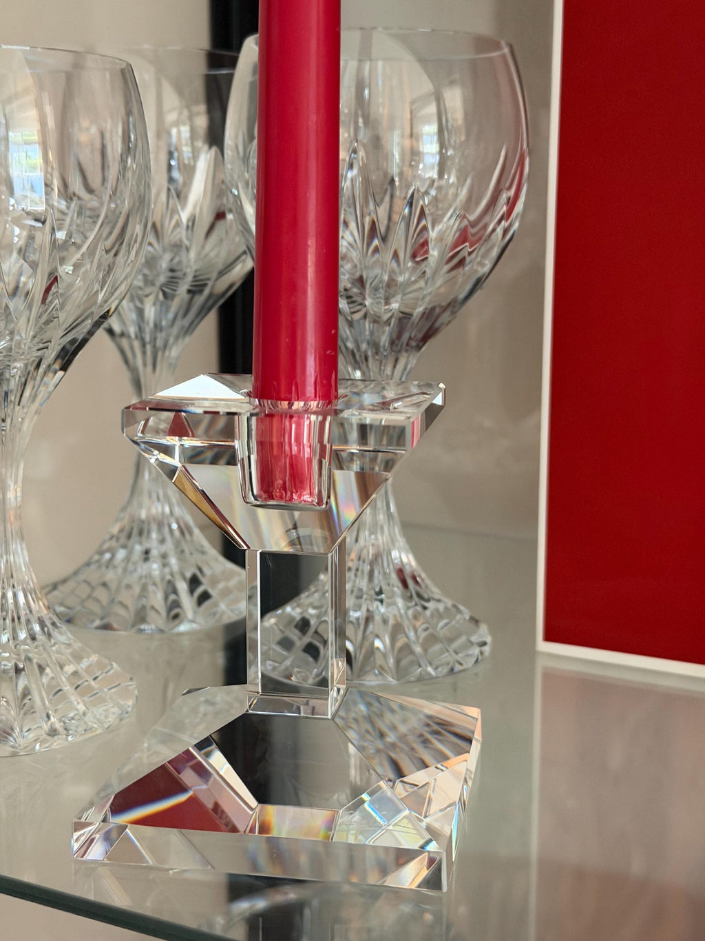 Signed Olga Costa Crystal Candlestick Holder | Faceted Sculptural Modern Décor