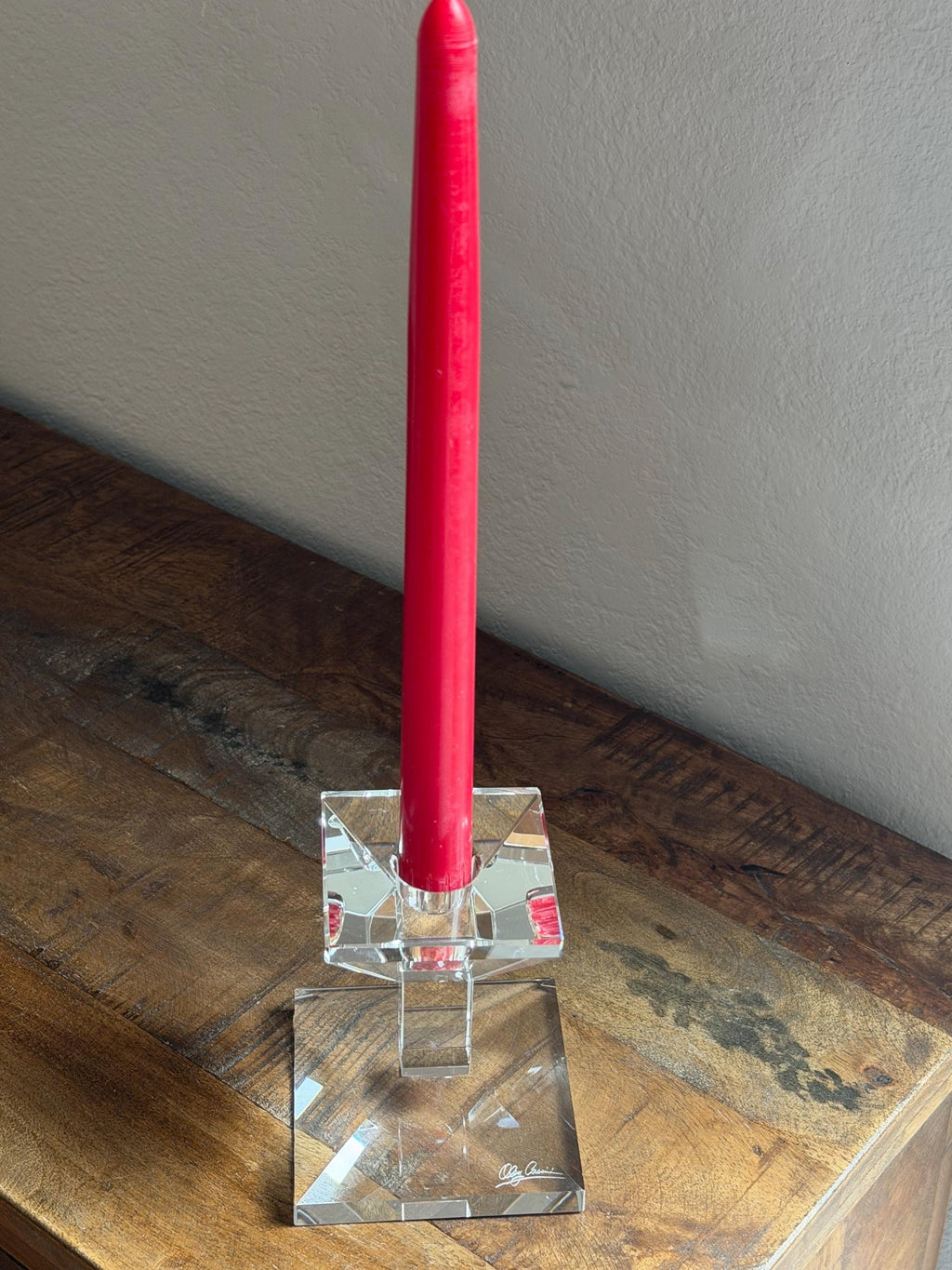 Signed Olga Costa Crystal Candlestick Holder | Faceted Sculptural Modern Décor