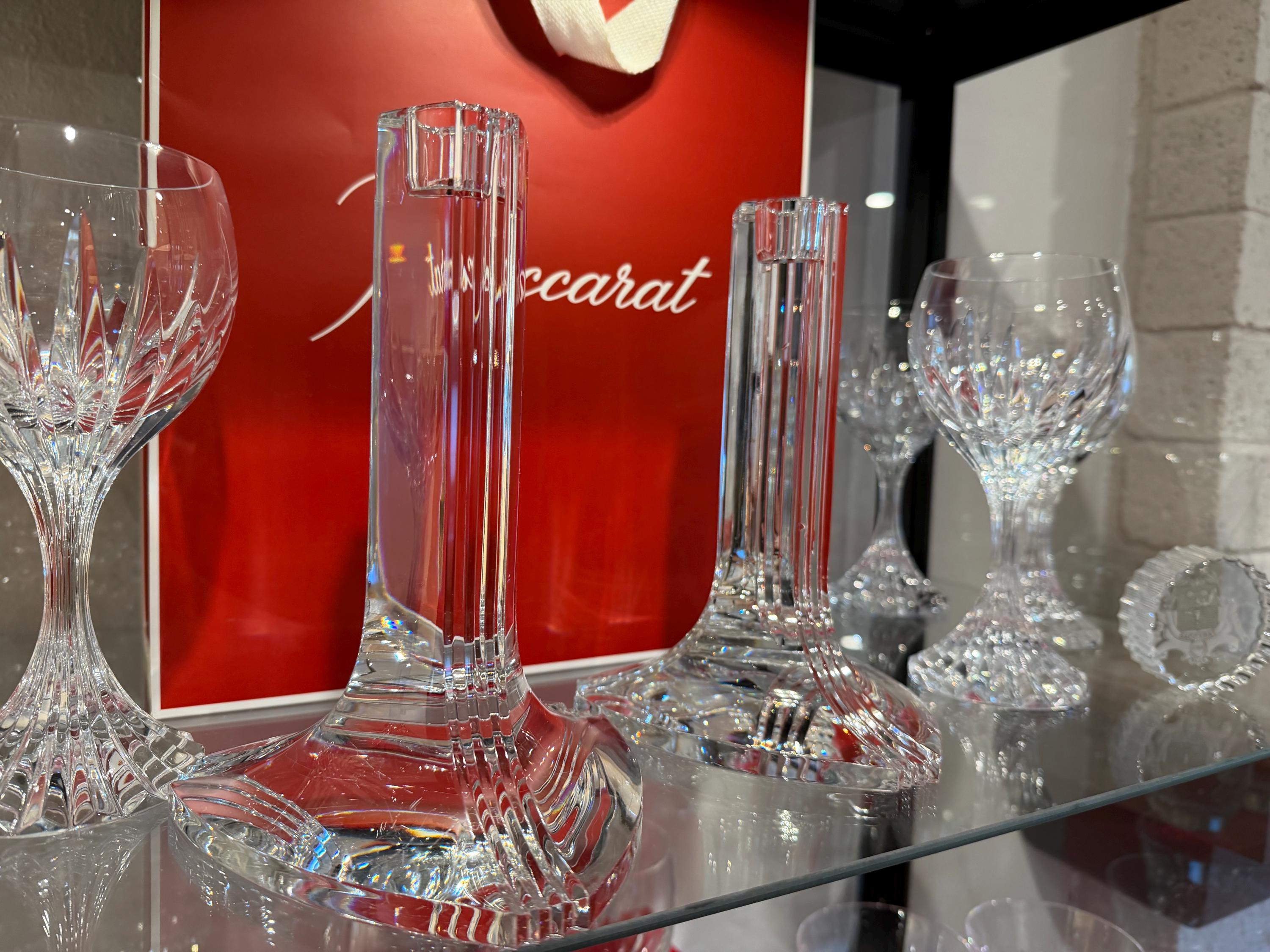 Baccarat Crystal Candlestick Holders – Signed Pair – Modern French Luxury Decor BOX Included