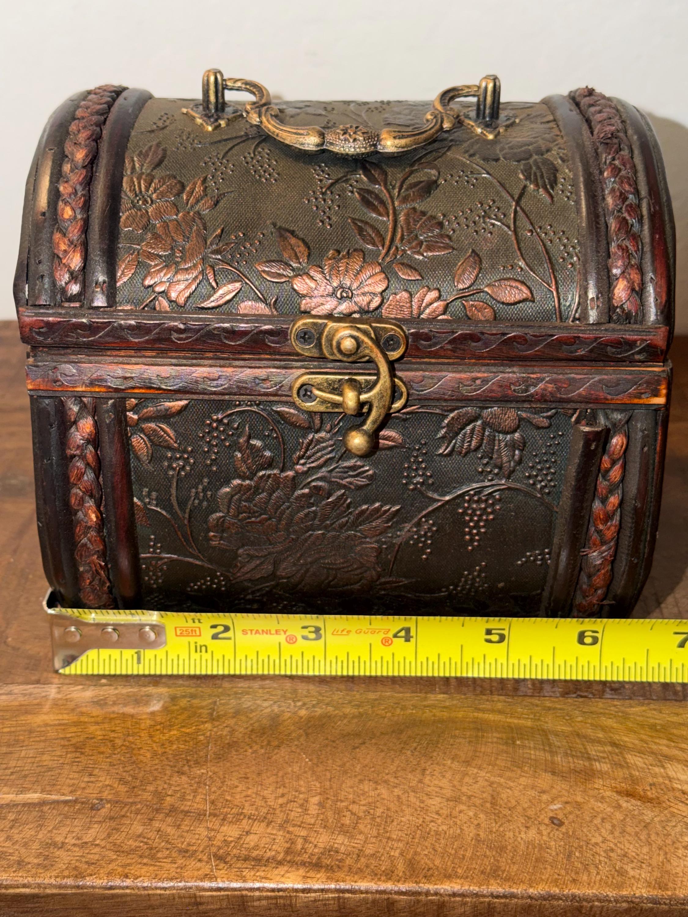 Floral Embossed Keepsake Box, Rustic Wooden Treasure Chest, Jewelry Storage, Cottage Decor, Memory Box
