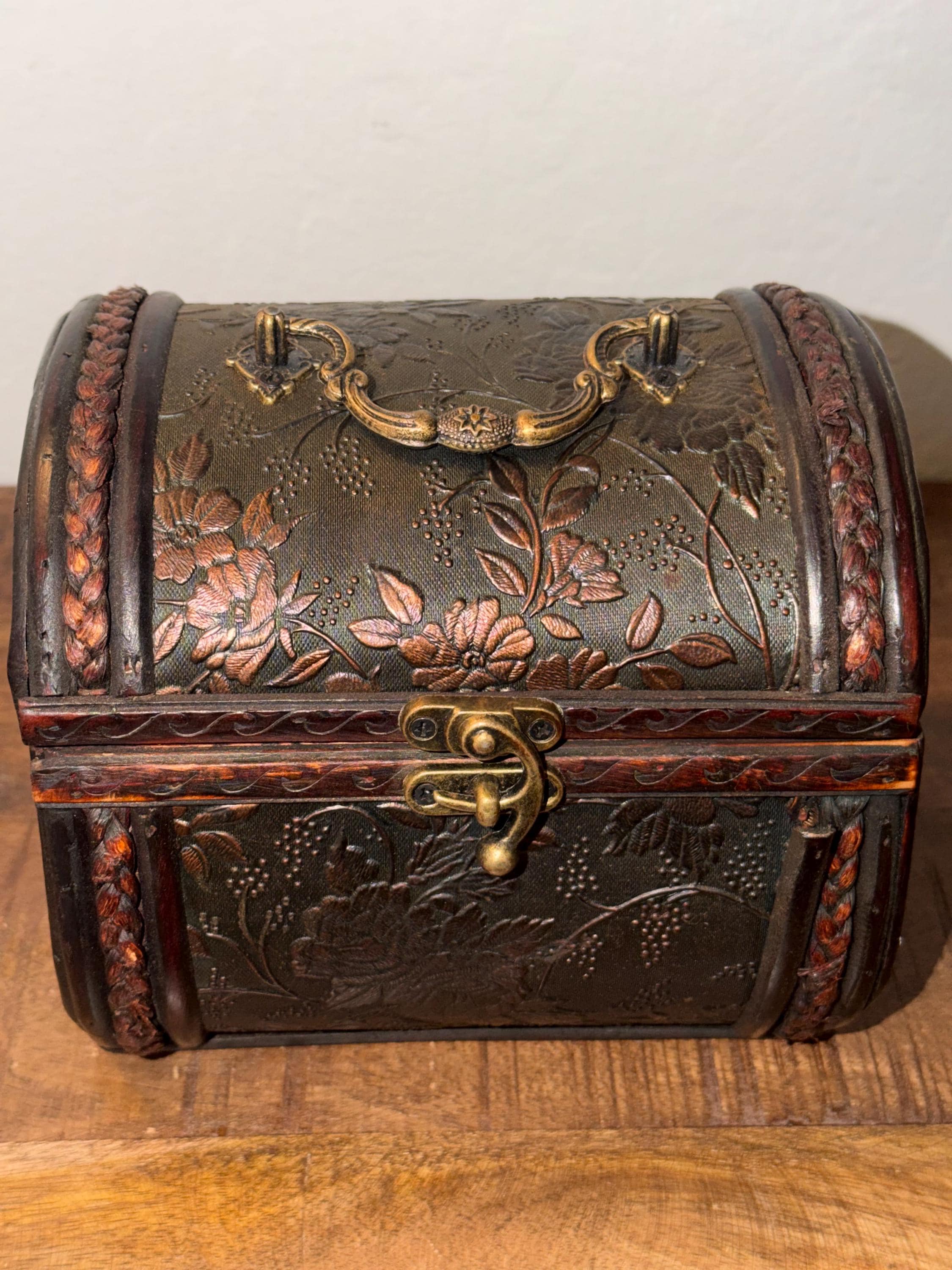 Floral Embossed Keepsake Box, Rustic Wooden Treasure Chest, Jewelry Storage, Cottage Decor, Memory Box