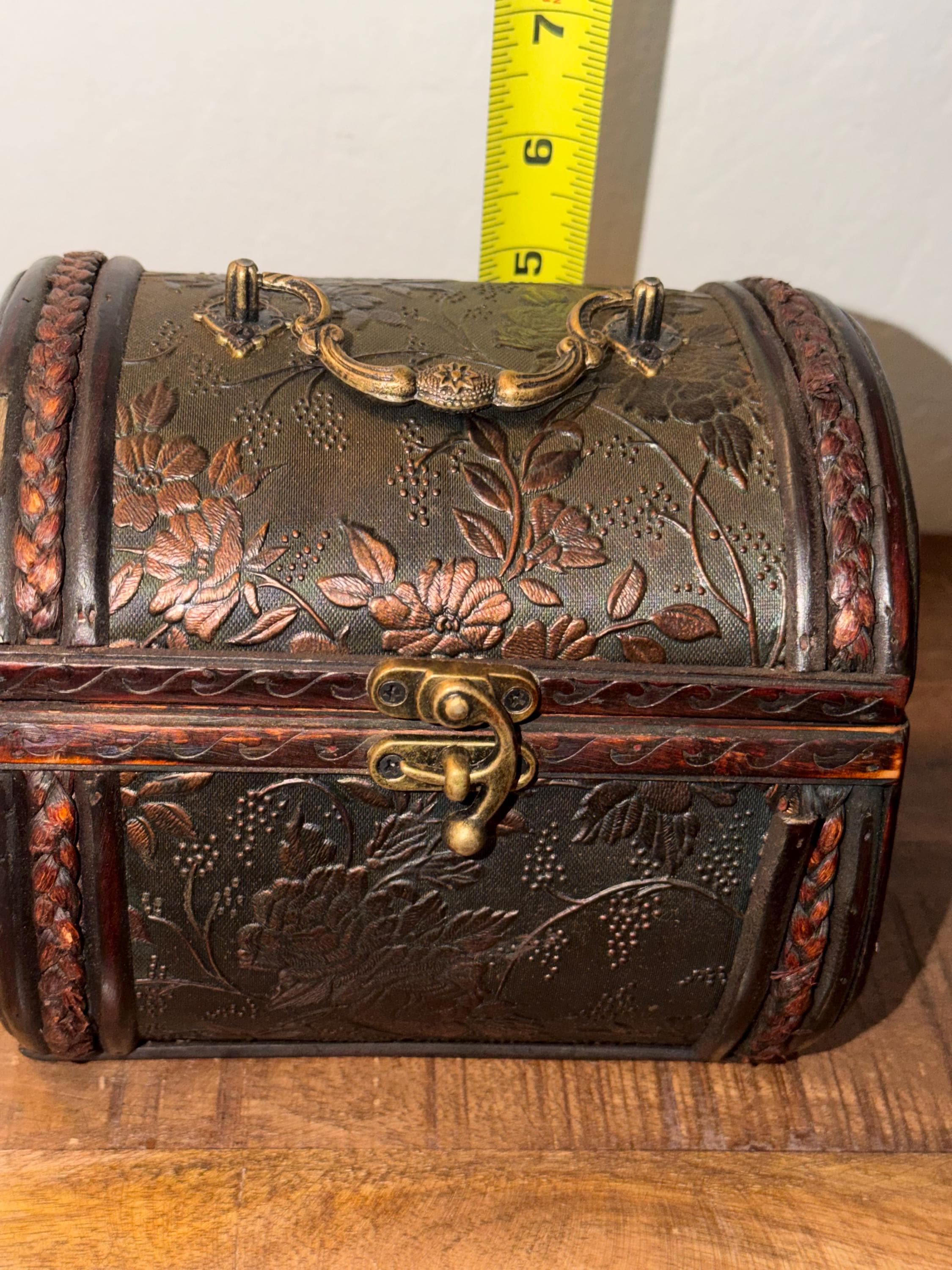 Floral Embossed Keepsake Box, Rustic Wooden Treasure Chest, Jewelry Storage, Cottage Decor, Memory Box