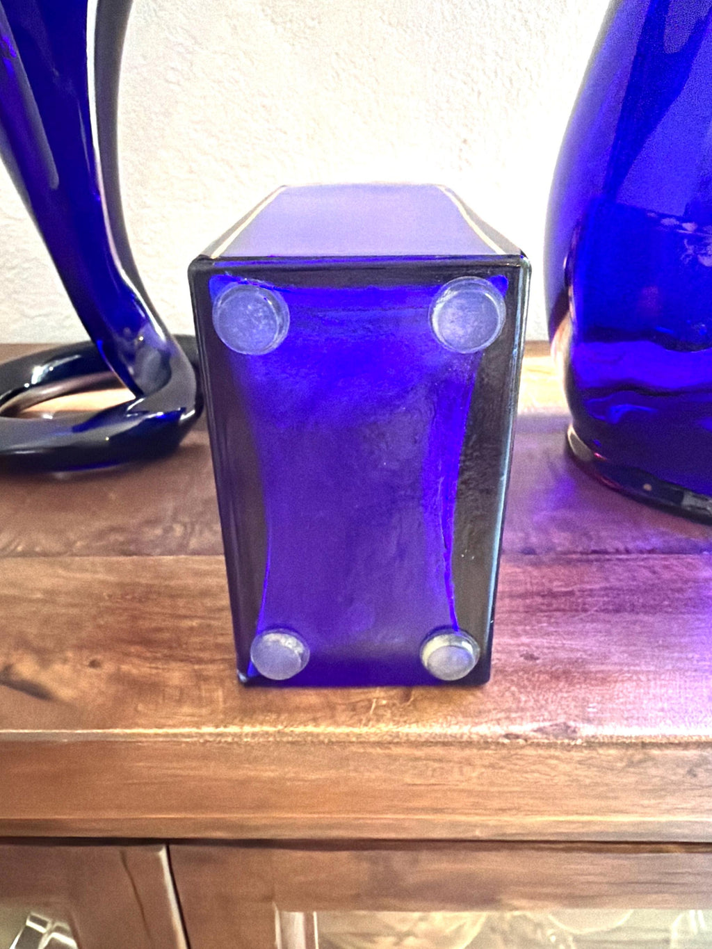 Cobalt Blue Glass Decanter Gold Bee Motif | Vintage Gilt Barware Bottle | Hollywood Regency Accent
