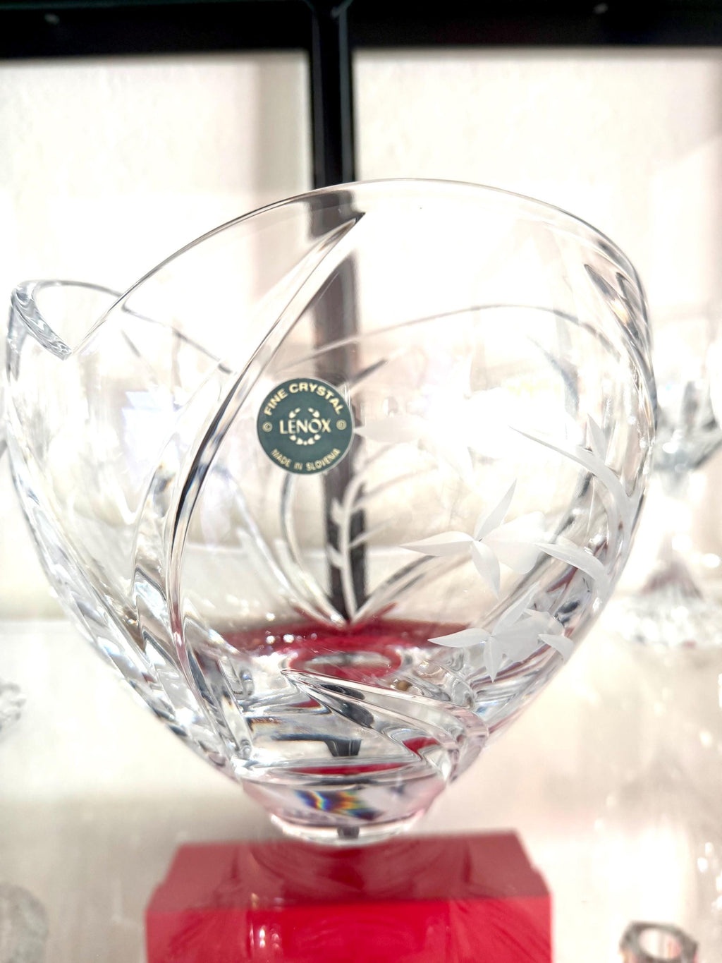 Lenox Crystal Vase, Sculptural Etched Floral Bowl, Made in Slovenia