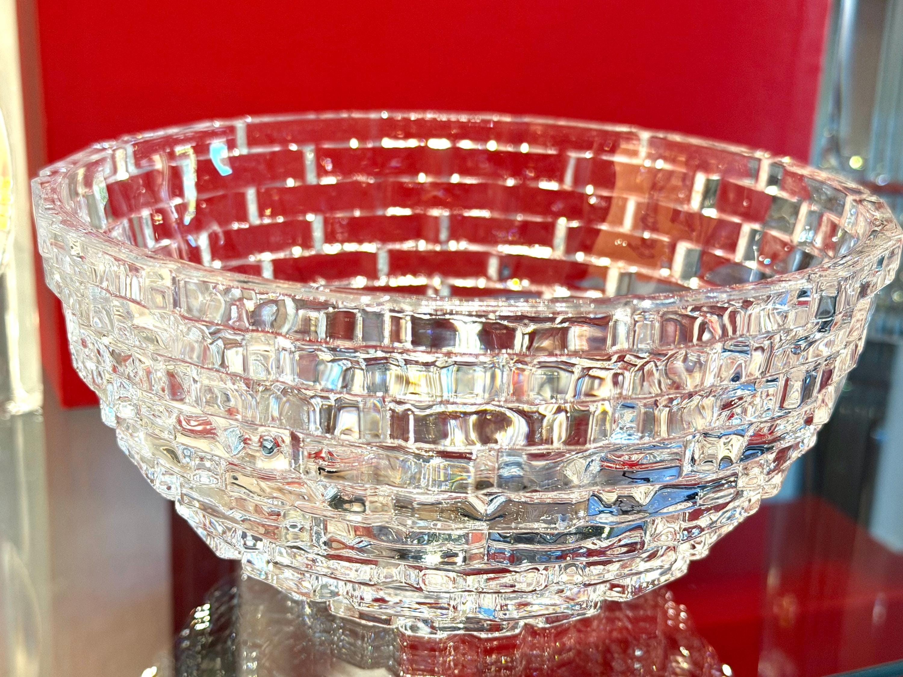 Mikasa Crystal Bowl – Heavy Cut Glass, Brick Pattern Centerpiece Dish