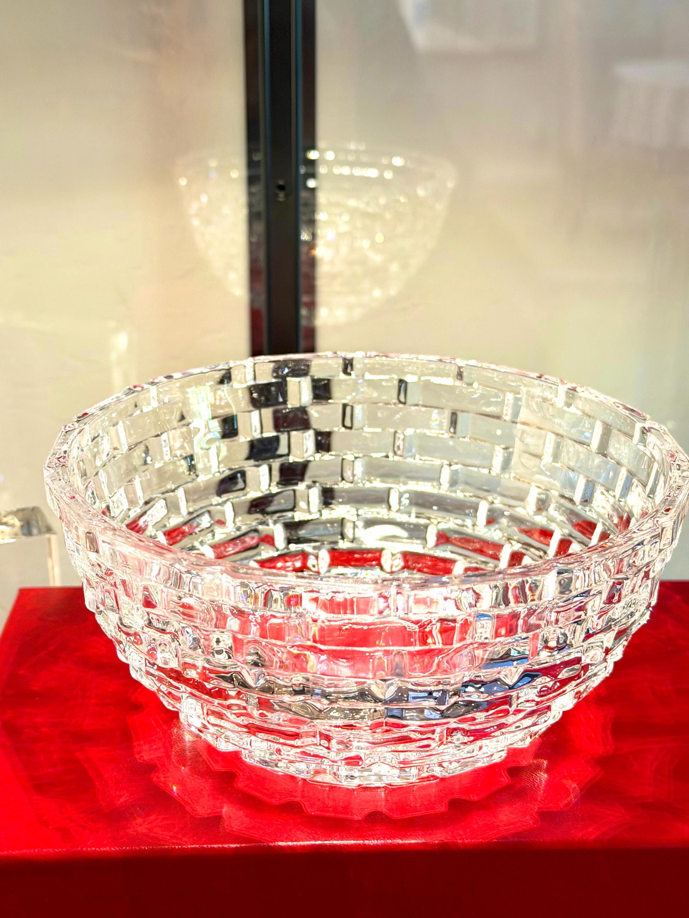 Mikasa Crystal Bowl – Heavy Cut Glass, Brick Pattern Centerpiece Dish