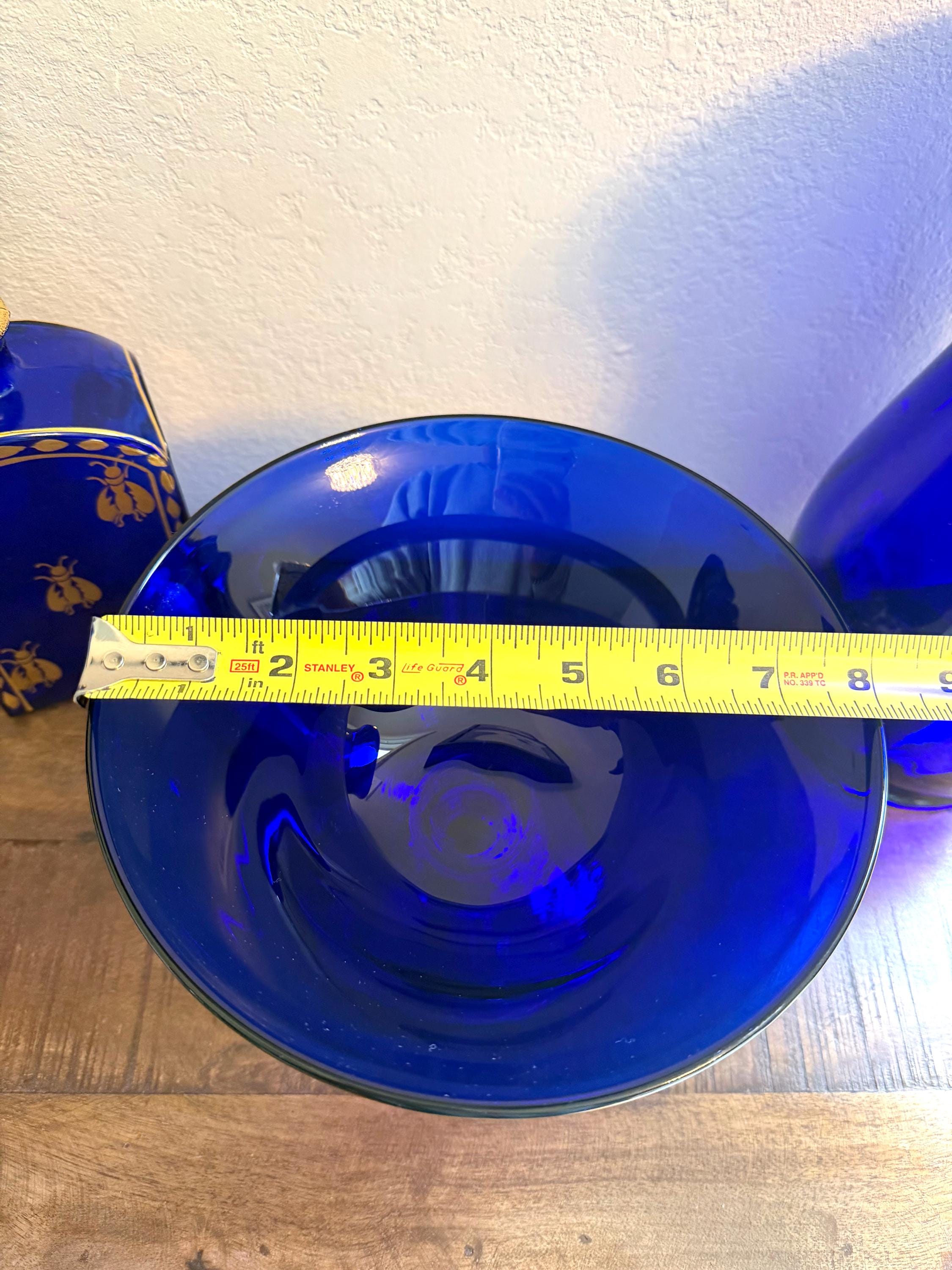 Cobalt Blue Pedestal Compote Bowl Art Glass Candy Dish Centerpiece Decor VINTAGE