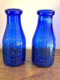 Pair Cobalt Blue Liberty Milk Bottles Buffalo NY Embossed Glass Dairy Bottles VINTAGE