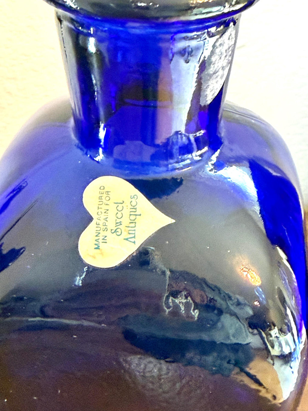 Cobalt Blue Glass Apothecary Bottle Hand Blown Style Art Glass Vase Rustic European Decor 1980s