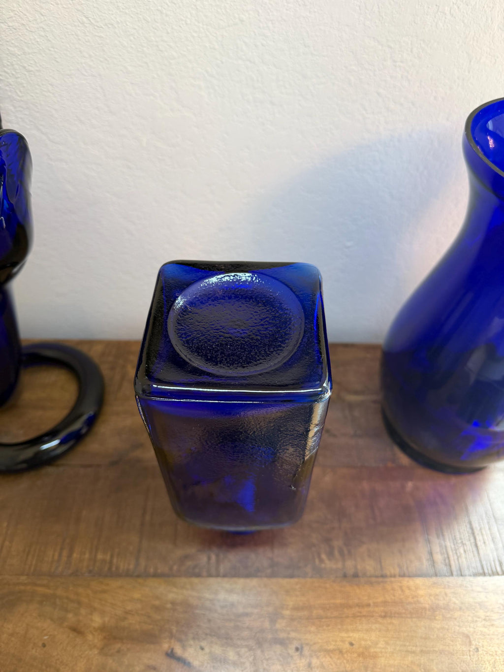 Cobalt Blue Glass Apothecary Bottle Hand Blown Style Art Glass Vase Rustic European Decor 1980s