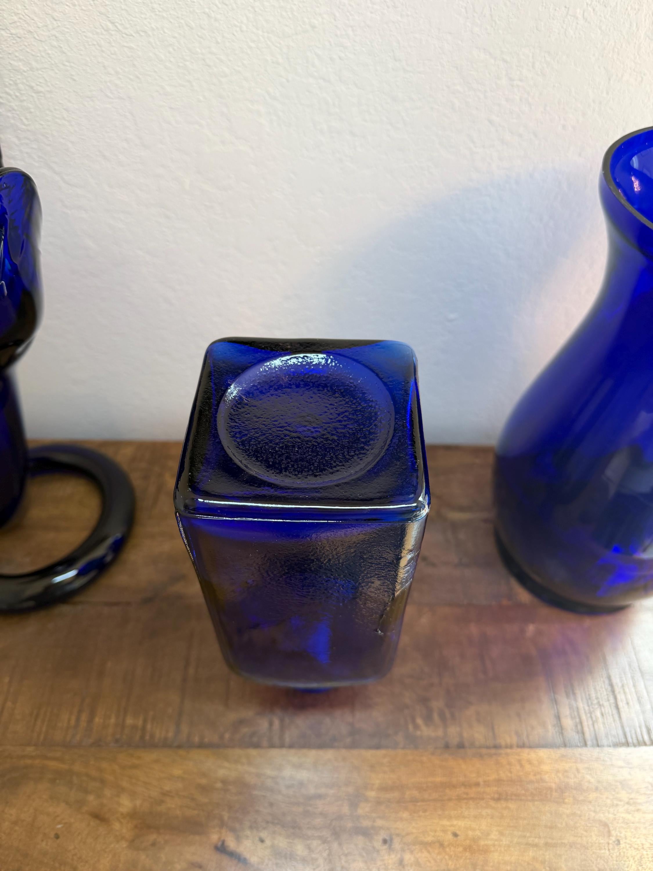 Cobalt Blue Glass Apothecary Bottle Hand Blown Style Art Glass Vase Rustic European Decor 1980s
