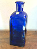 Cobalt Blue Glass Apothecary Bottle Hand Blown Style Art Glass Vase Rustic European Decor 1980s
