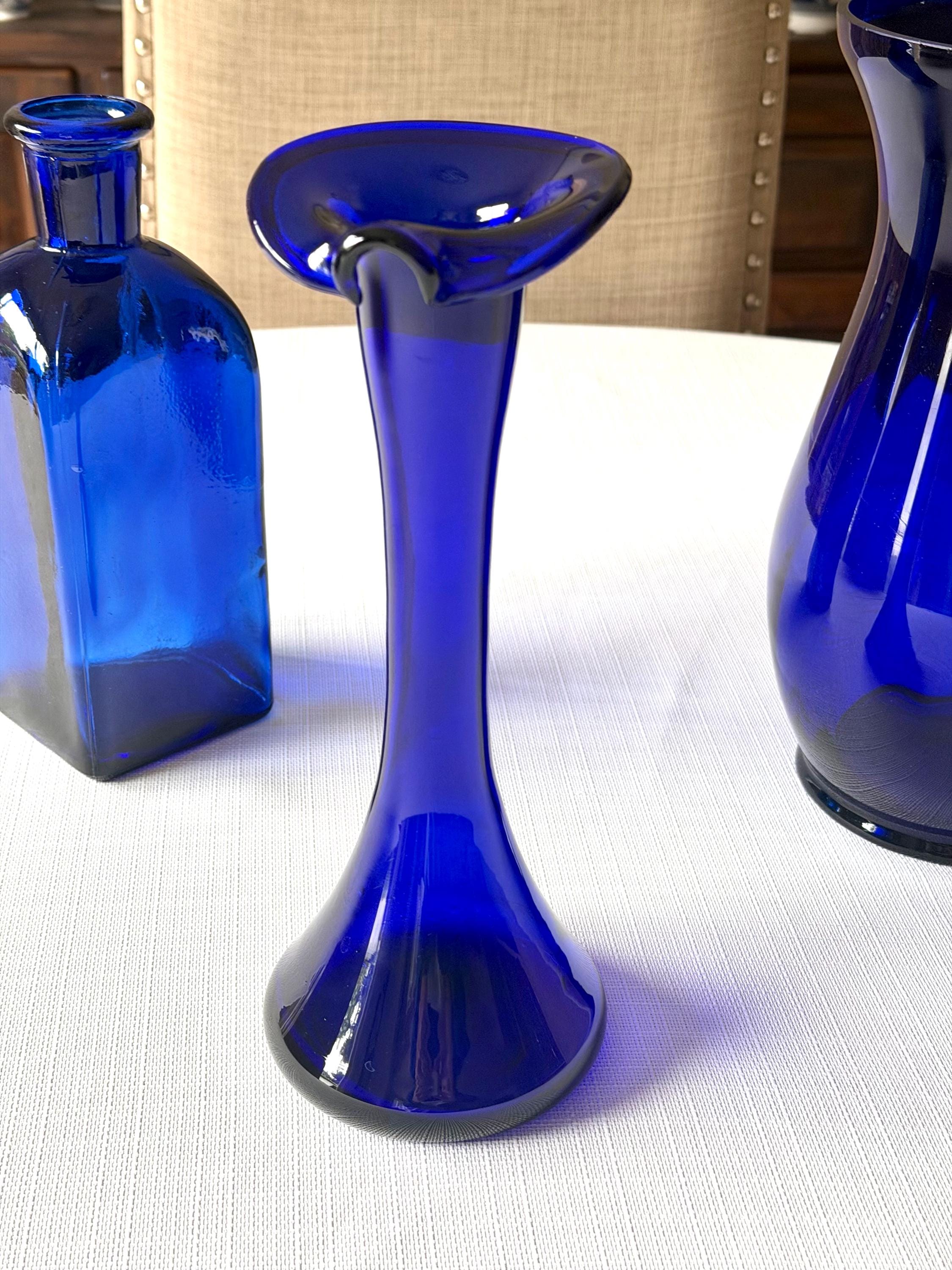 Cobalt Blue Art Glass Bud Vase / Candle Holder – Hand Blown Mid Century Style VINTAGE