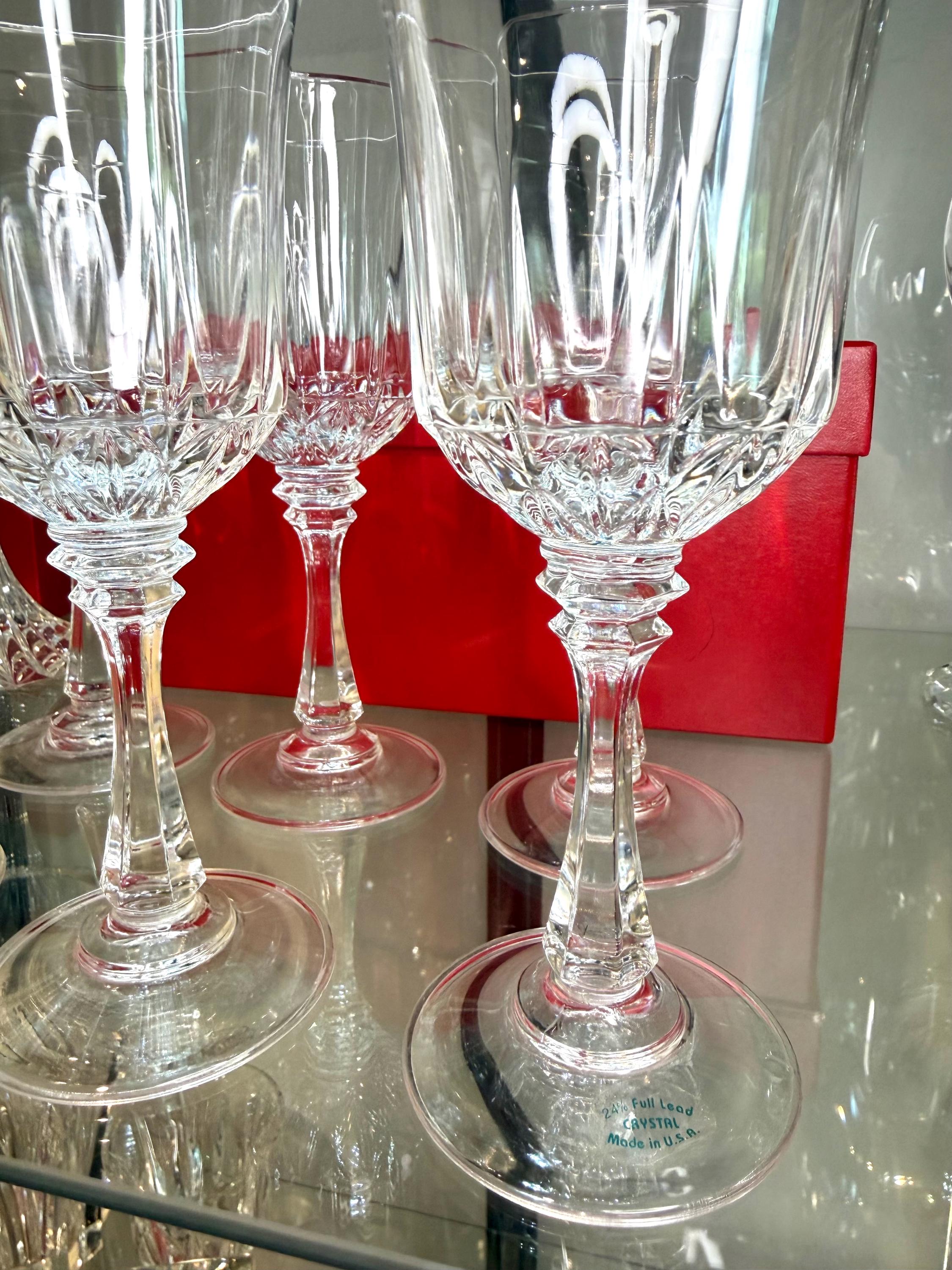 Crystal Goblets Set of 6 Made in USA Elegant Paneled Stemware Water Wine Glasses Vintage Barware