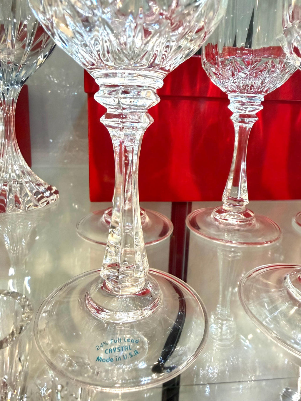 Crystal Goblets Set of 6 Made in USA Elegant Paneled Stemware Water Wine Glasses Vintage Barware