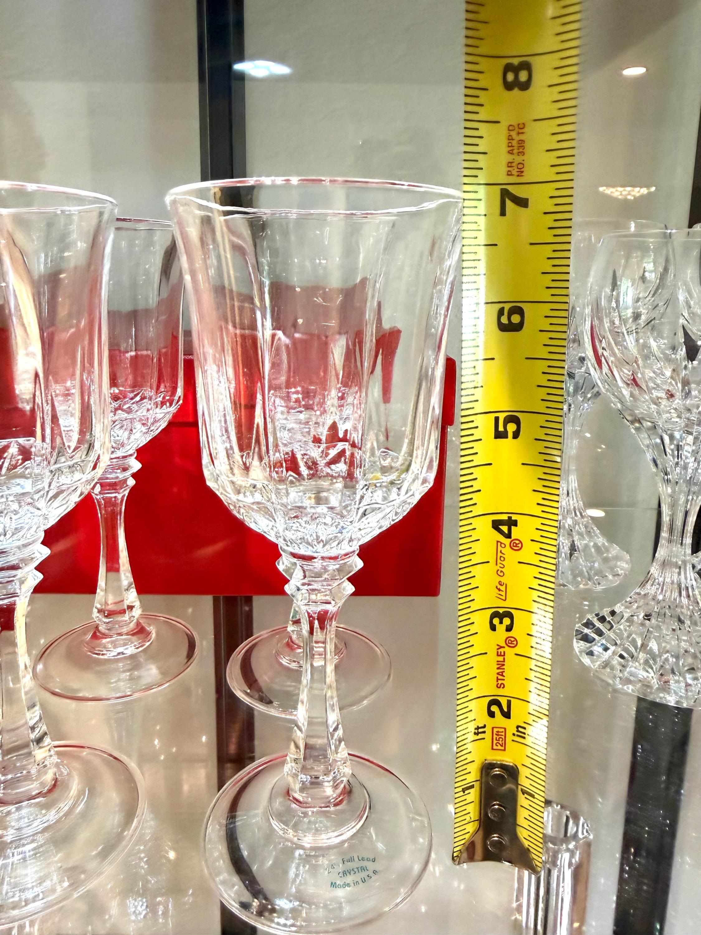 Crystal Goblets Set of 6 Made in USA Elegant Paneled Stemware Water Wine Glasses Vintage Barware