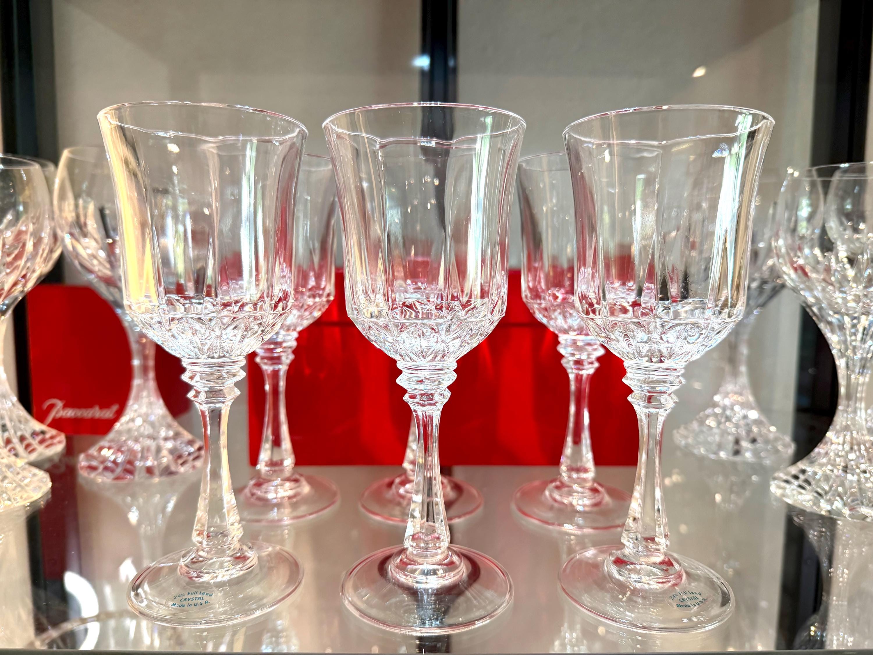 Crystal Goblets Set of 6 Made in USA Elegant Paneled Stemware Water Wine Glasses Vintage Barware