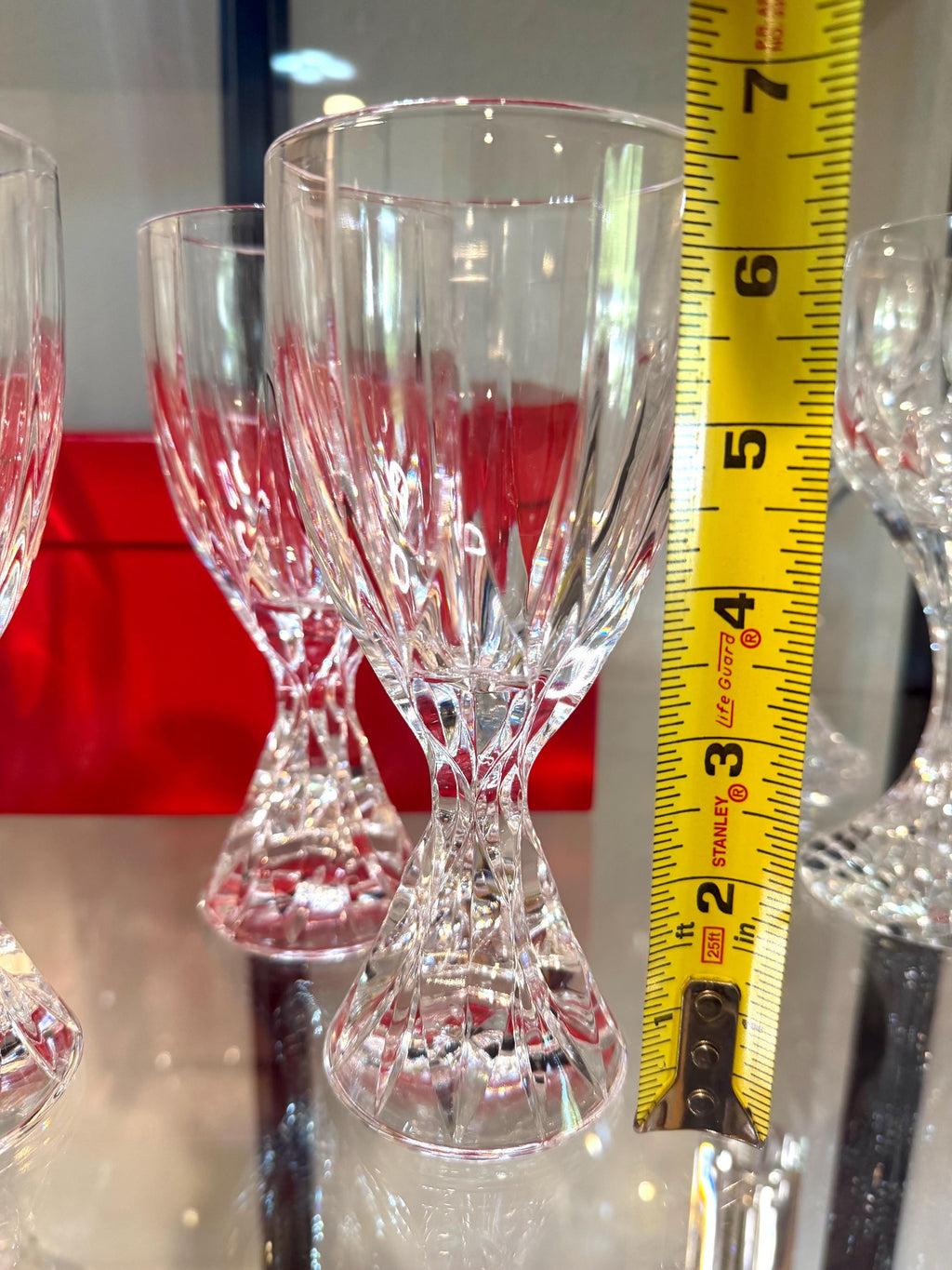 Cut Crystal Goblets Set of 4 Twisted Faceted Stemware Elegant Crystal Wine Glasses Hollywood Regency Style VINTAGE