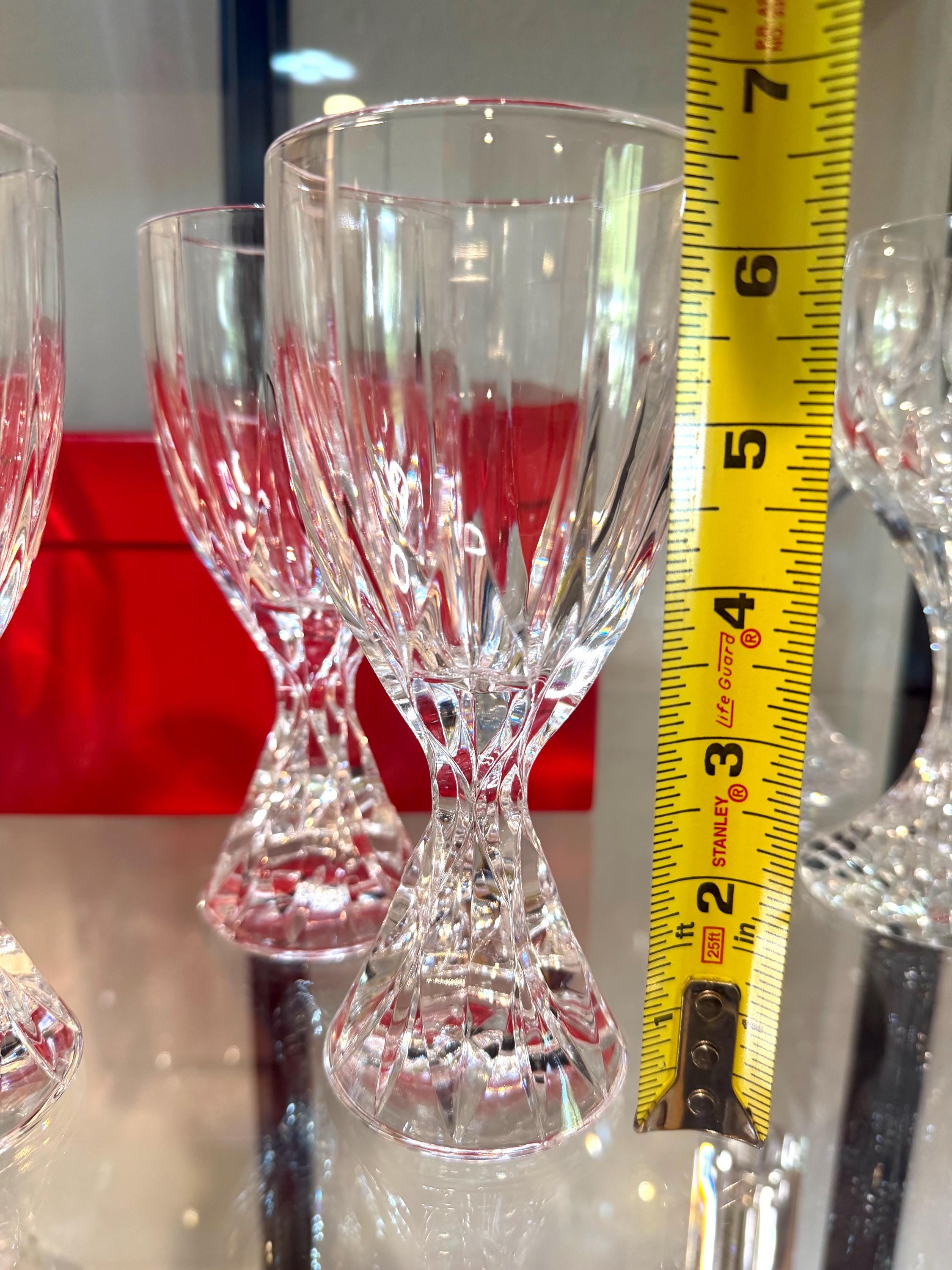 Cut Crystal Goblets Set of 4 Twisted Faceted Stemware Elegant Crystal Wine Glasses Hollywood Regency Style VINTAGE