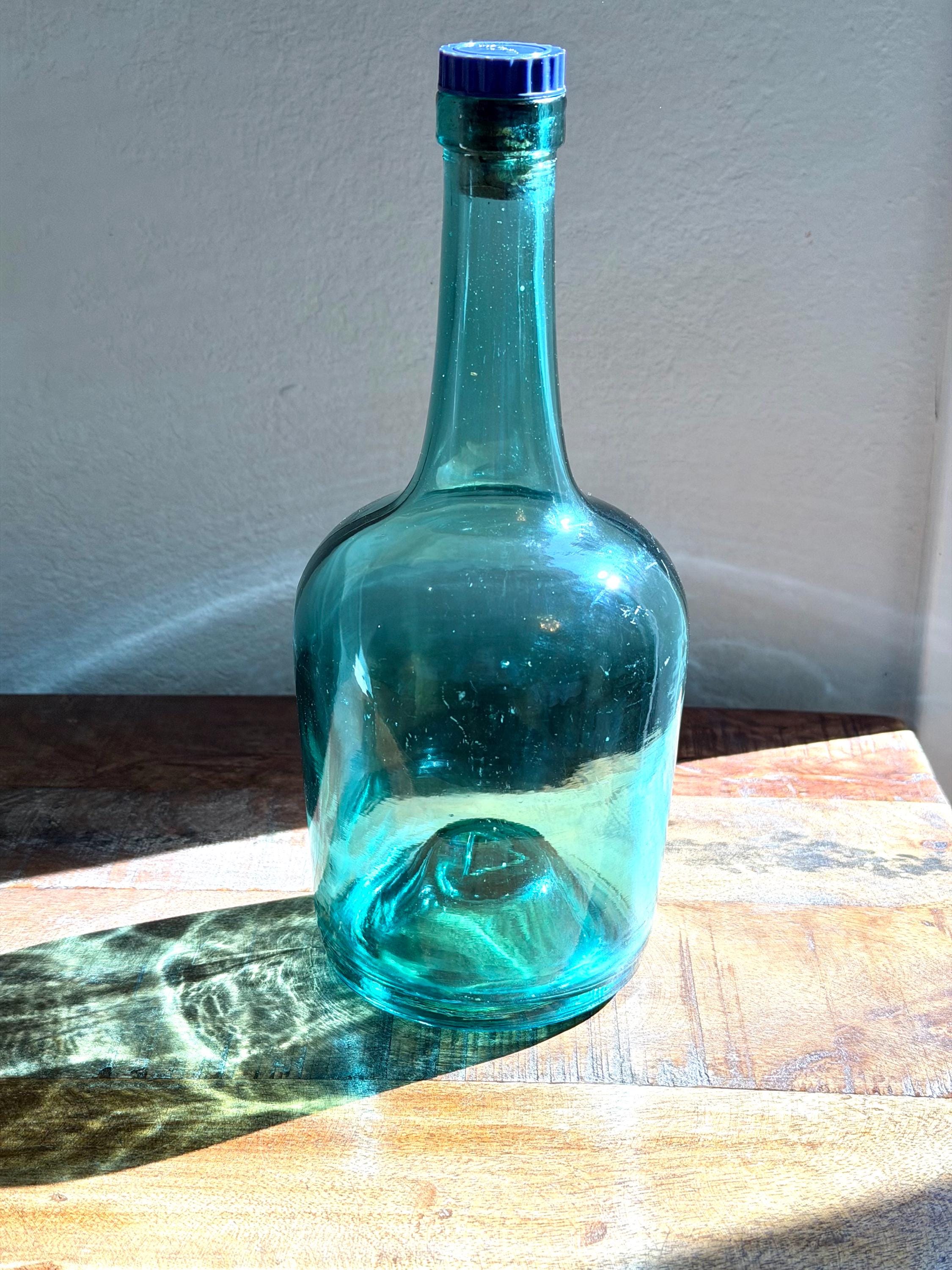 Aqua Blue Demijohn / Decorative Glass Bottle – Hand Blown Style VINTAGE
